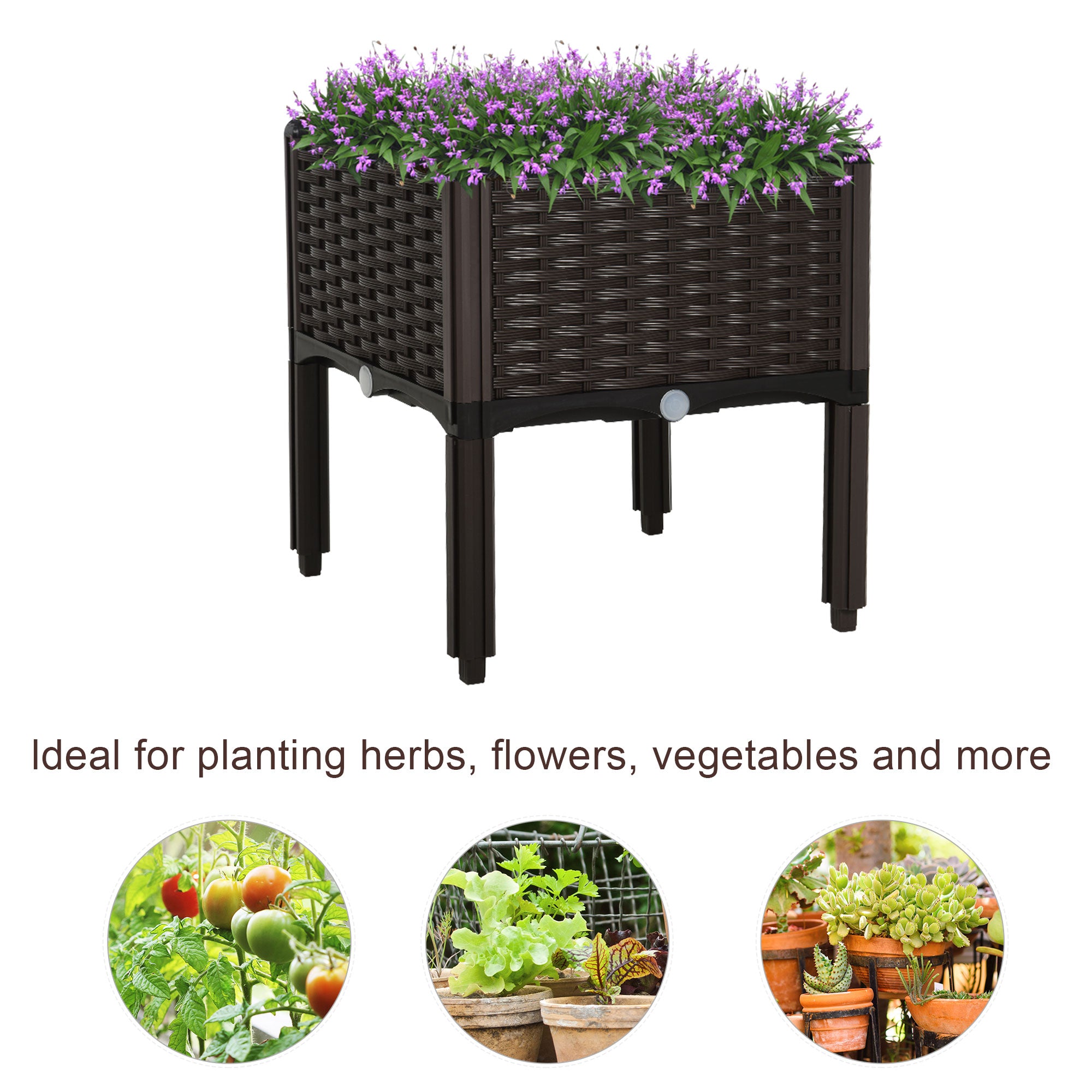 Outsunny Set of 1 26L Garden Raised Bed Elevated Patio Flower Plant Planter Box PP Vegetables Planting Container, Brown