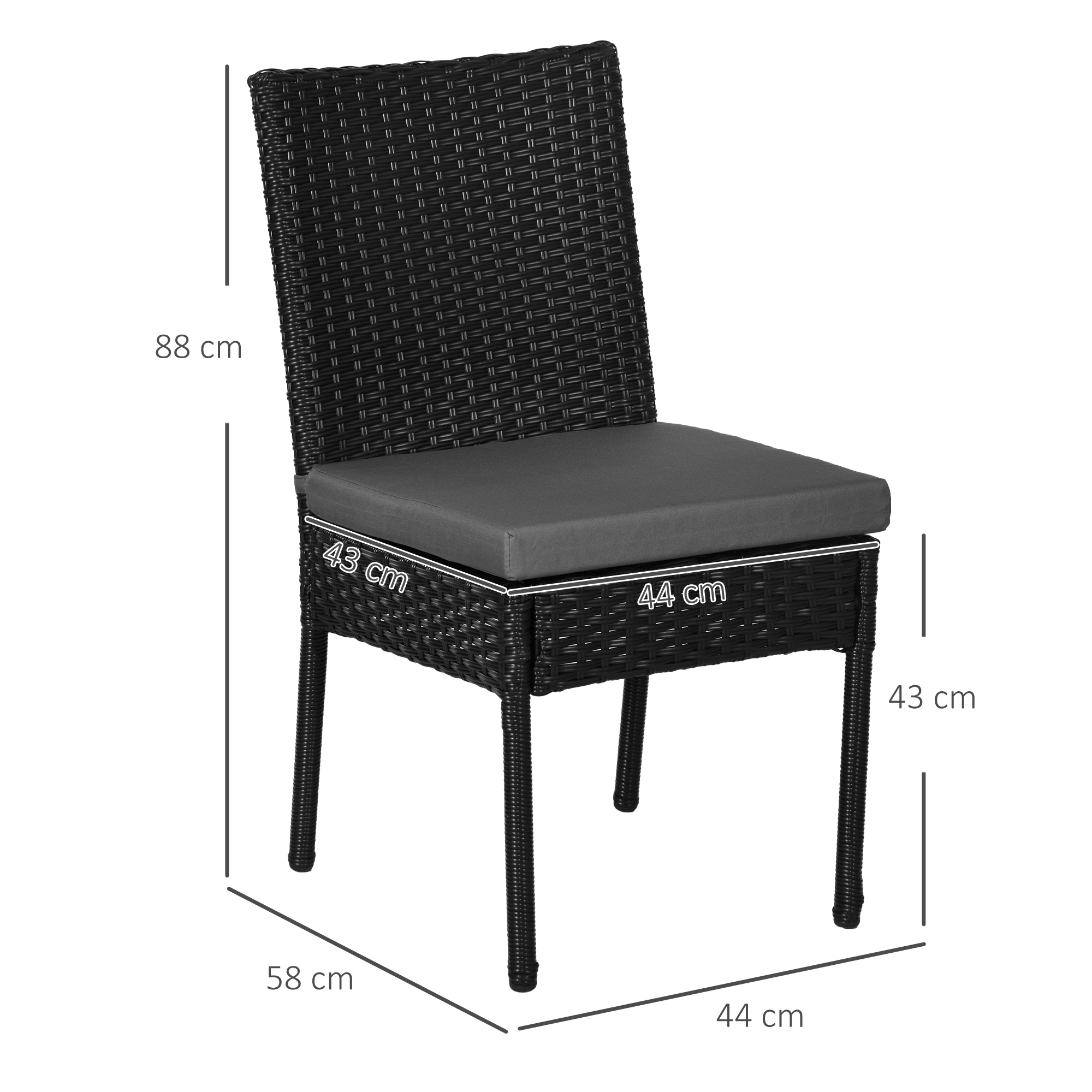 Outsunny Set of Two Armless Rattan Garden Chairs - Black - North Peak Garden Furniture