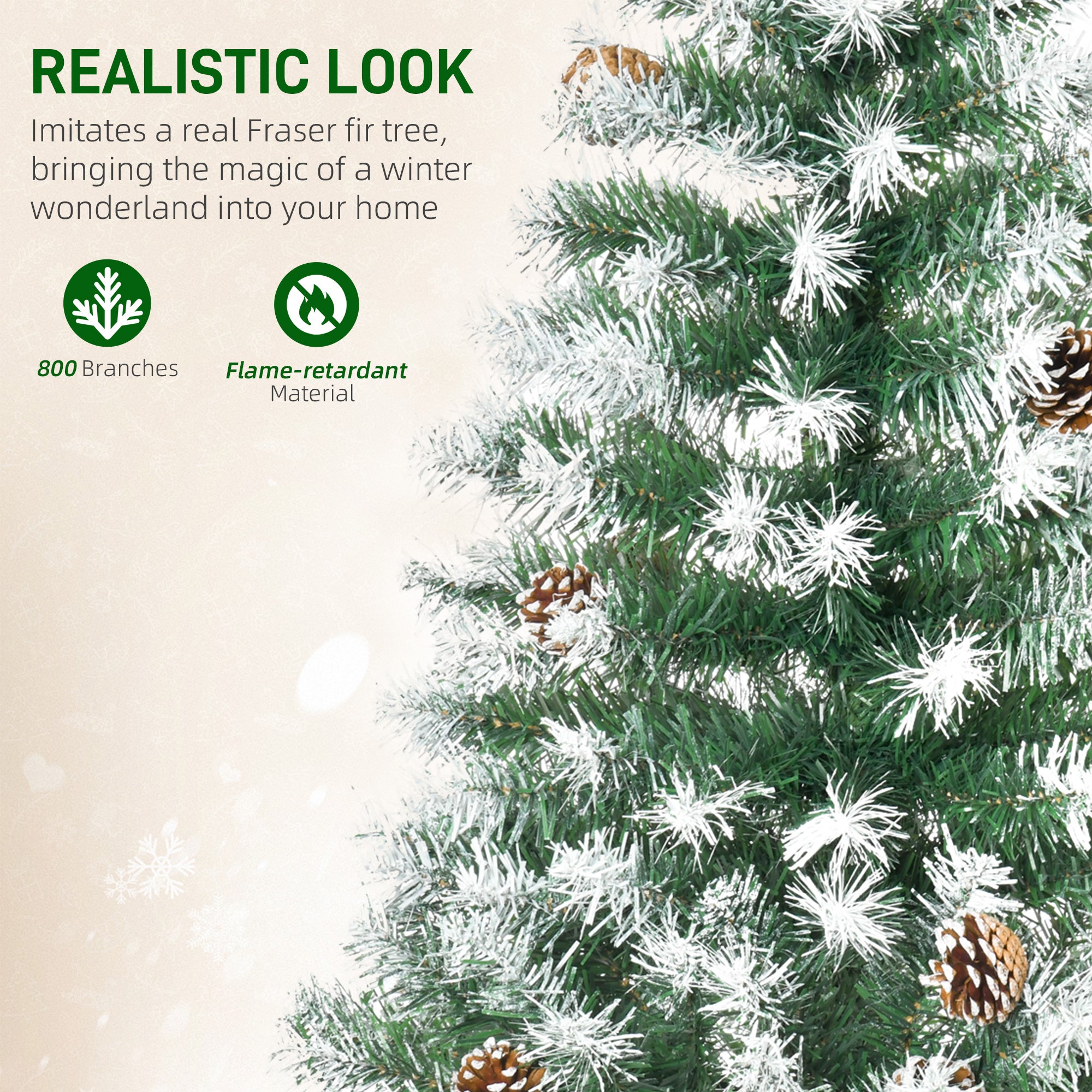 HOMCOM 6FT Artificial Christmas Tree with Pine Cones, Holiday Home Xmas Decoration Automatic Open, Green - North Peak Garden Furniture
