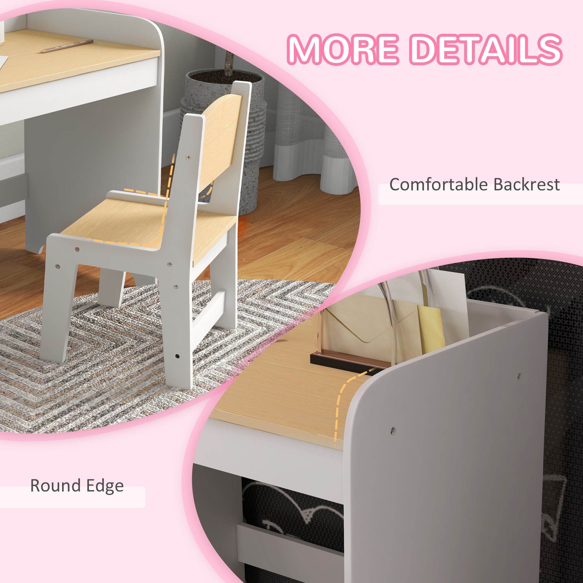 ZONEKIZ Kids Desk and Chair Set for 3-6 Years with Storage Drawer, Study Table and Chair for Children - White - North Peak Garden Furniture