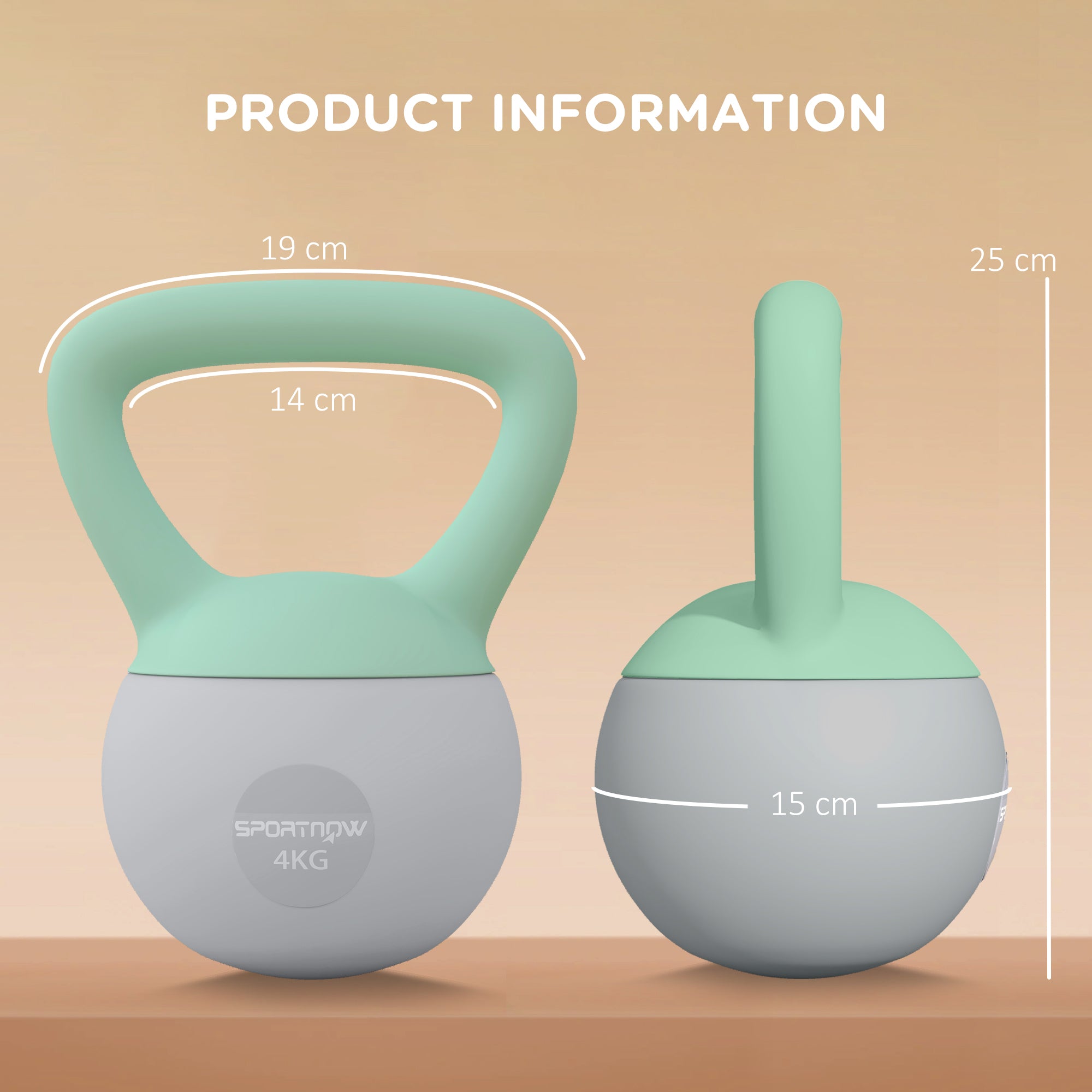 SPORTNOW 2 x 4kg Soft Kettlebell, Kettle Bell with Non-Slip Handle, for Home Gym, Strength Training, Cardio - Grey and Green - North Peak Garden Furniture
