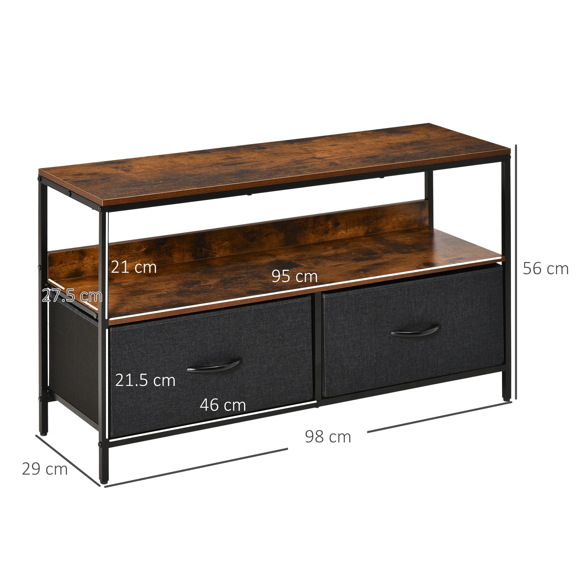HOMCOM TV Cabinet for 47-inch TVs, TV Console Unit with 2 Foldable Linen Drawers, TV Stand with Shelving for Living Room, Entertainment Room, Rustic Brown - North Peak Garden Furniture