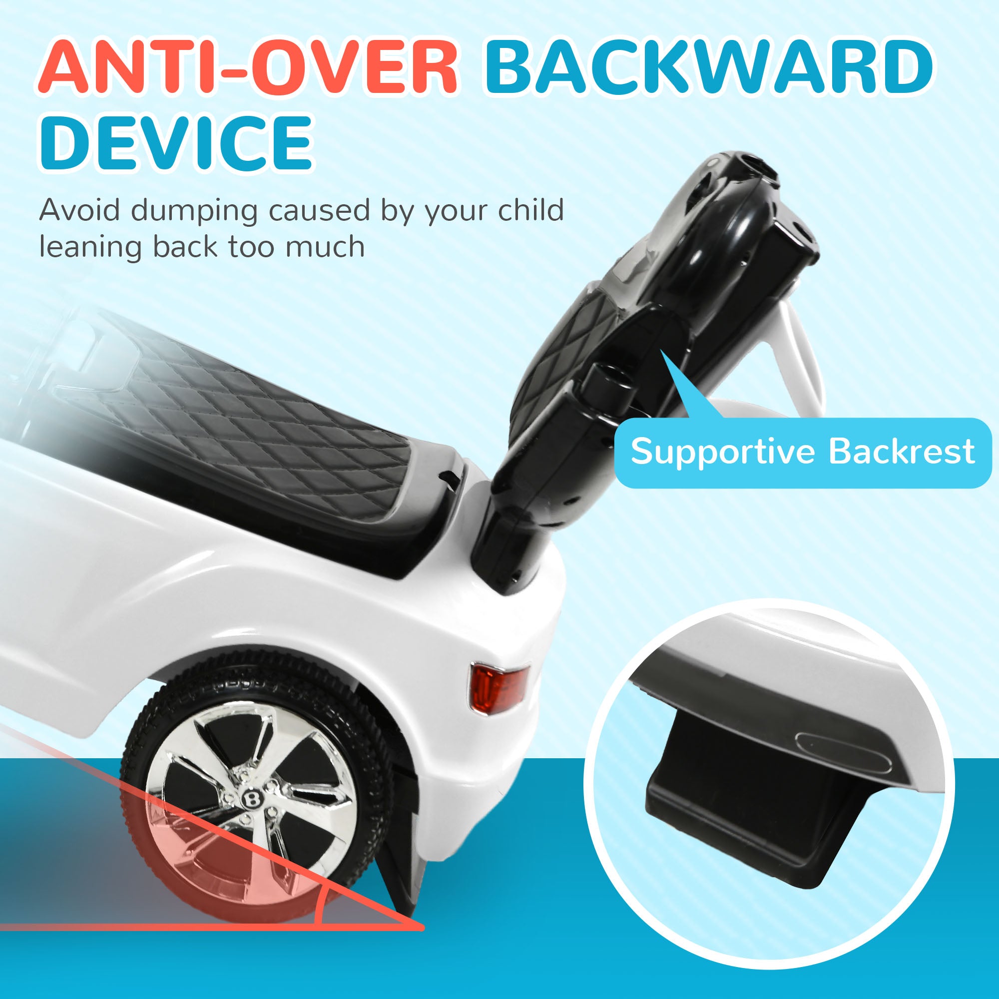 AIYAPLAY Bentley Bentayga Licensed 3-in-1 Baby Push Car, Ride on Car Sliding Car with Canopy, Horn Music - White - North Peak Garden Furniture