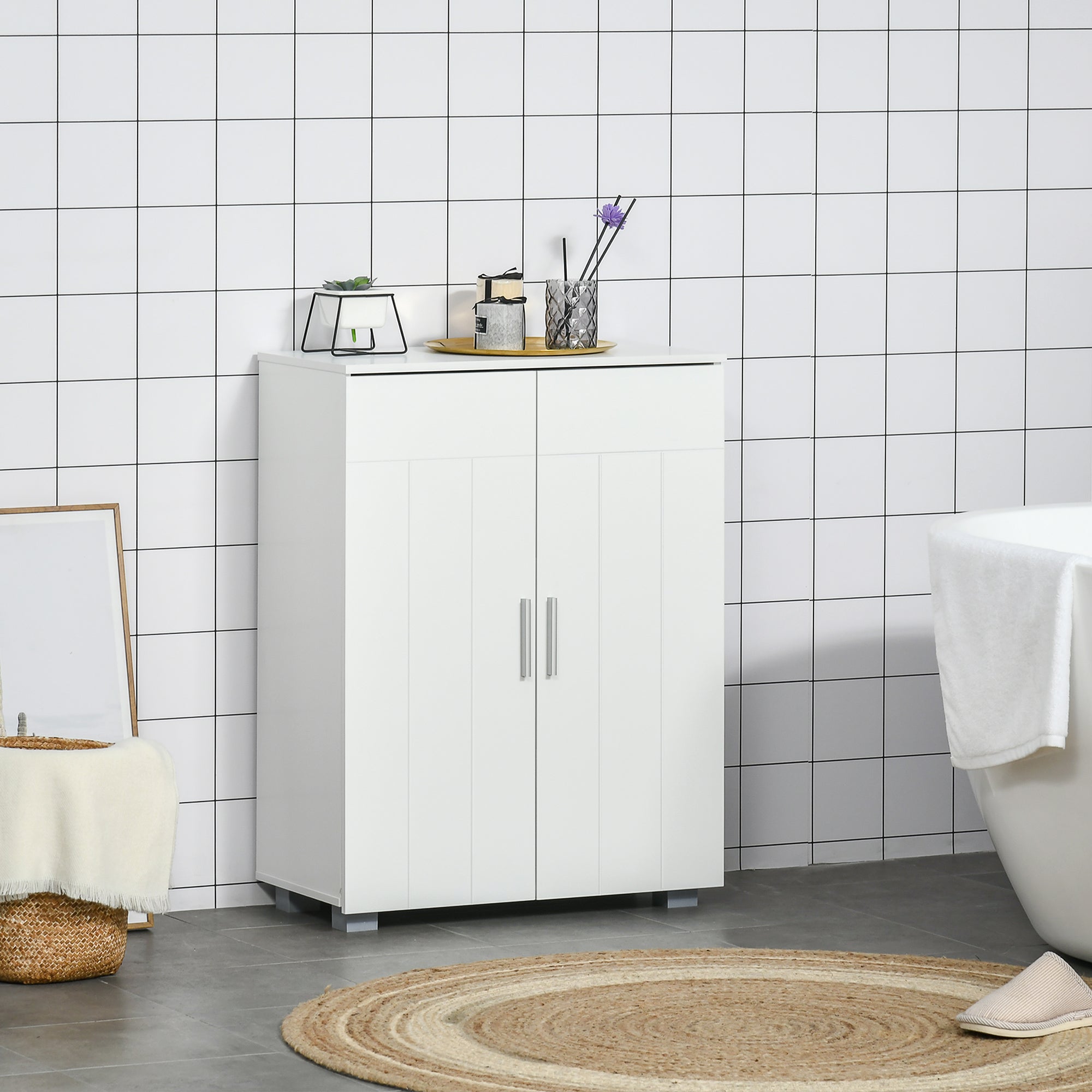 kleankin Modern Bathroom Floor Cabinet, Free Standing Linen Cabinet, Storage Cupboard with 3 Tier Shelves, White - North Peak Garden Furniture