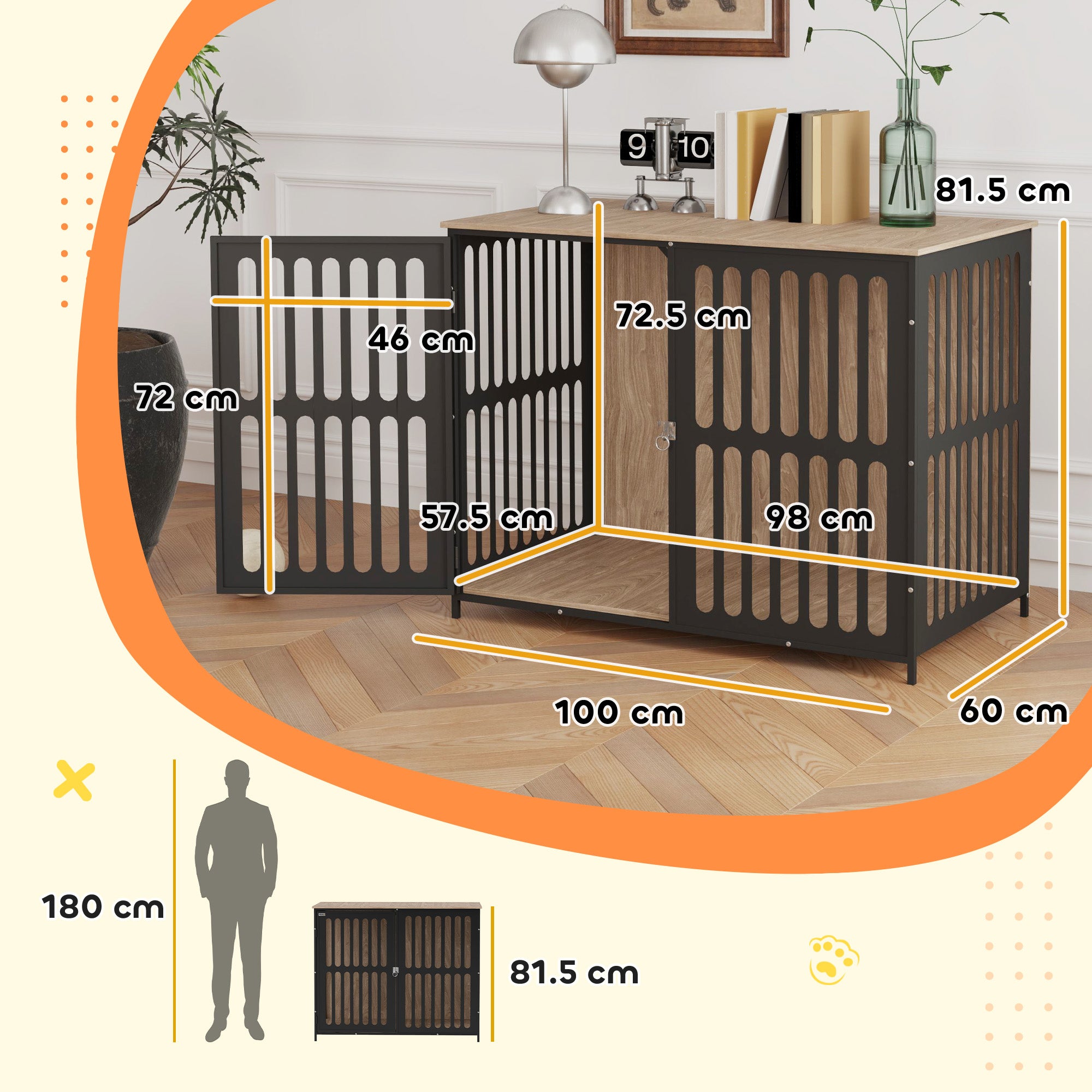 PawHut Dog Crate Furniture with Anti-Chew Resistant Mesh, Anti-Escape Single Door, for Large Dogs, 100 x 60 x 81.5 cm - North Peak Garden Furniture