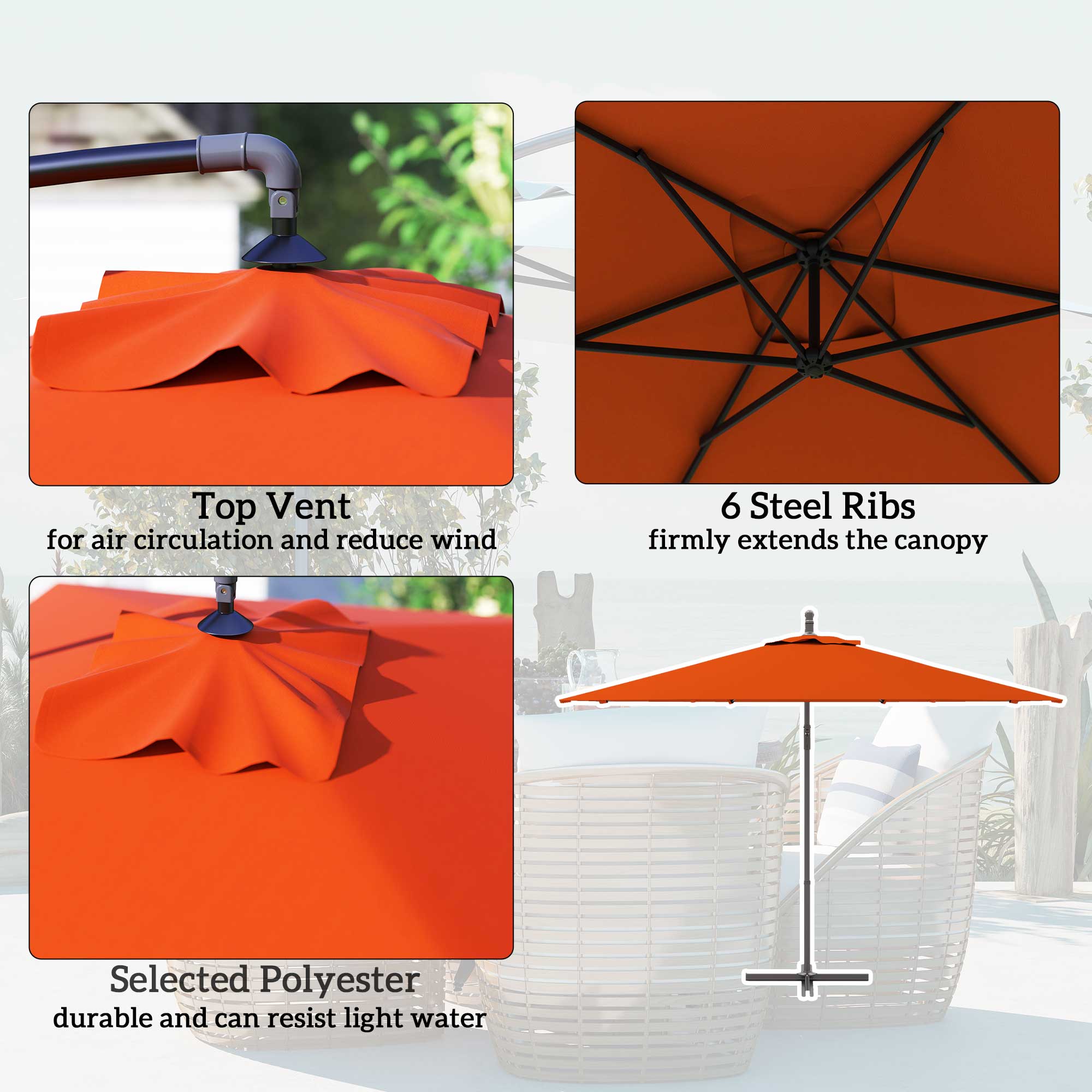 Outsunny 3(m) Cantilever Overhanging Parasol, with Cross Base - Orange - North Peak Garden Furniture