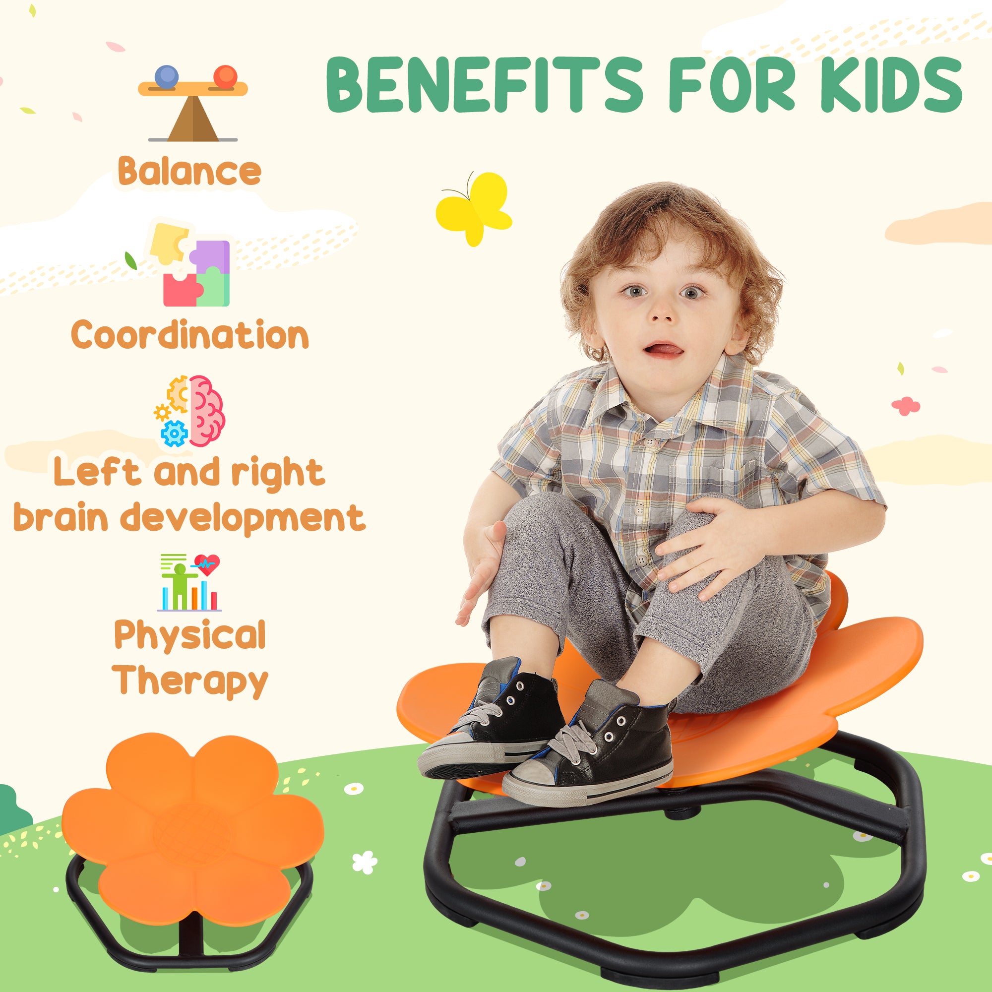 AIYAPLAY Sensory Spinning Chair for Autism Kids Coordination & Balance, Orange - North Peak Garden Furniture