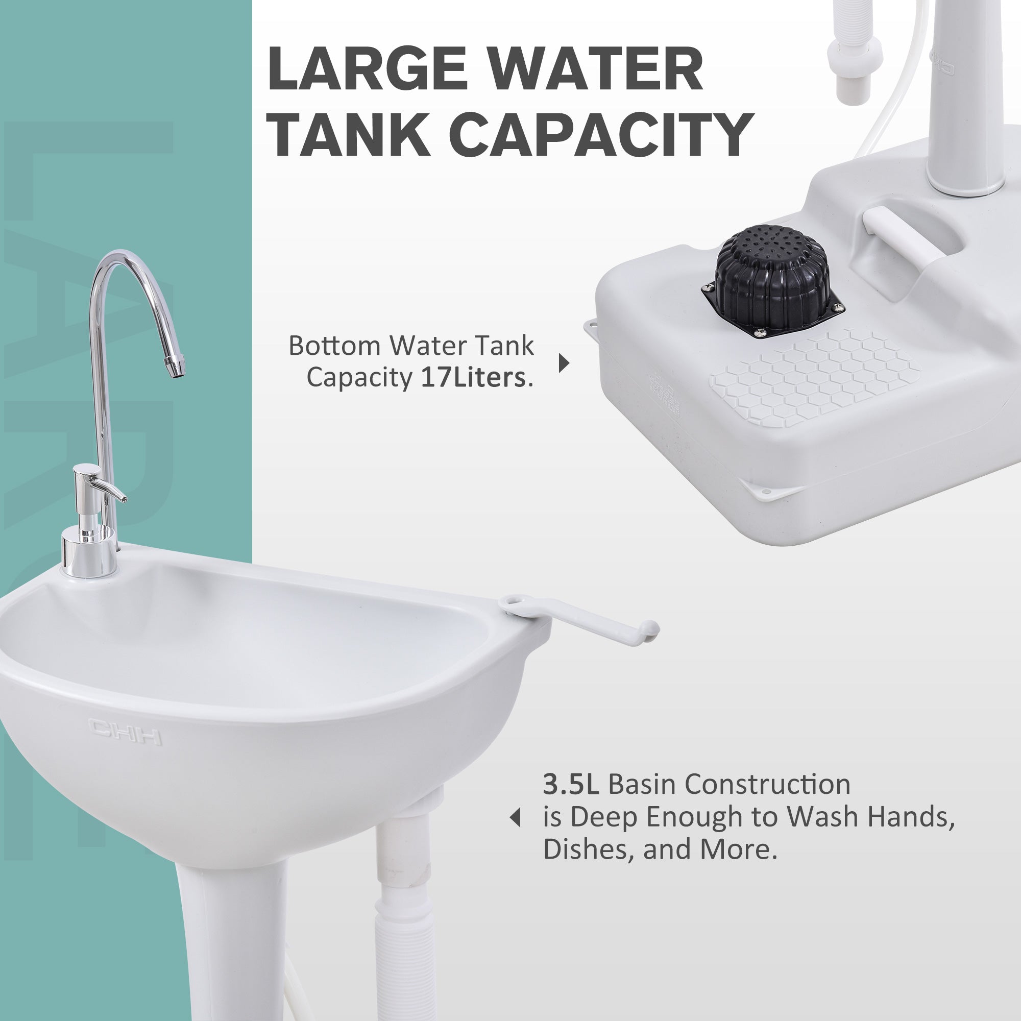 Outsunny Camping Portable Handwash Sink w/ Towel Holder & Soap Dispenser Rolling Wheels Outdoor Drainage Equipment - North Peak Garden Furniture