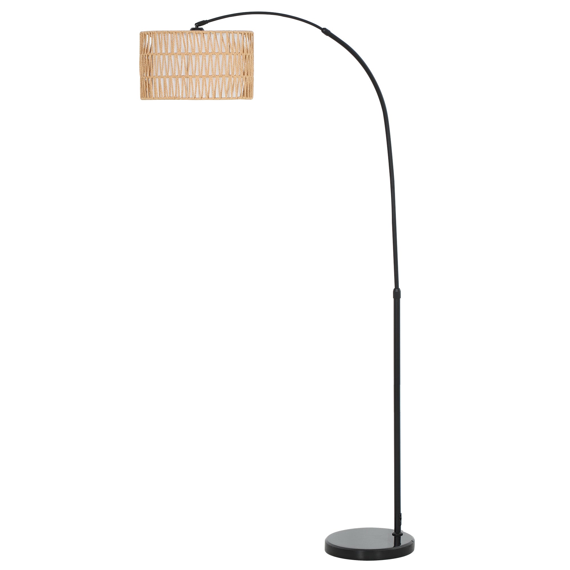HOMCOM Rattan Floor Lamp for Living Room, Farmhouse Arc Standing Lamp with Dual-Layer Shade & Foot Switch, Height Adjustable Minimalist Tall Pole Lampshade for Bedroom, Office, Black - North Peak Garden Furniture