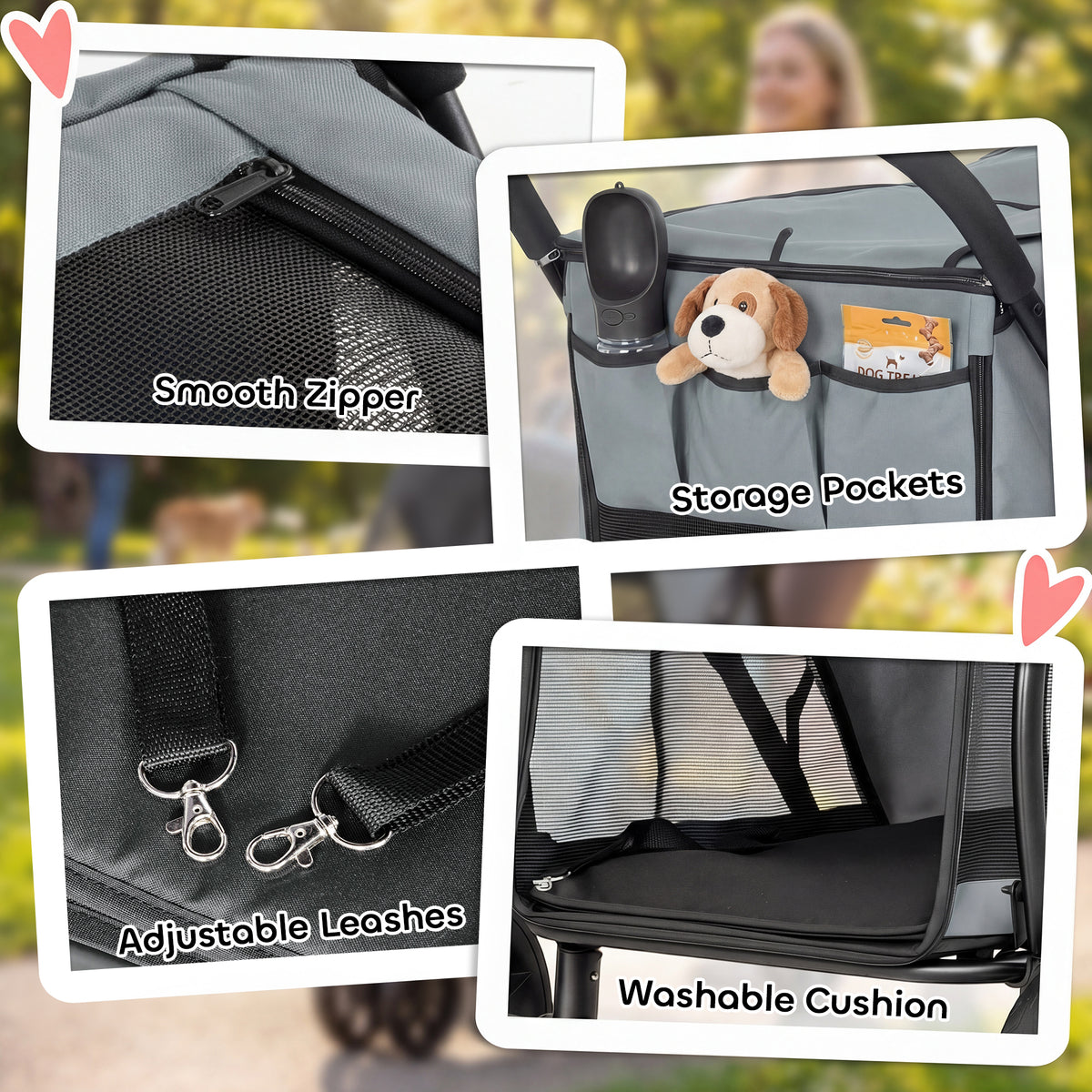 PawHut Dog Stroller, 3 Wheels Pet Stroller with Dual Entry, Easy One-Click Quick Fold, Mesh Windows, Washable Cushion