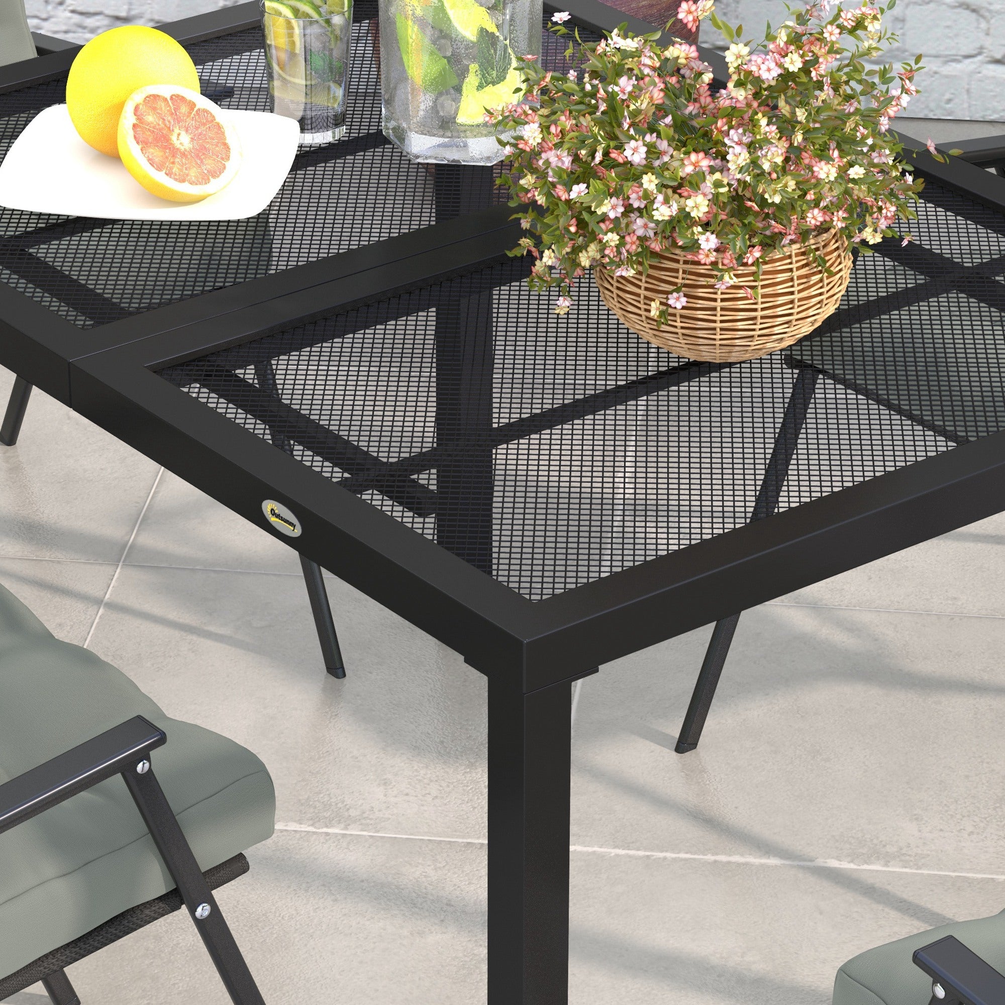 Outsunny Four-Seater Steel Garden Table, with Wired Top - Grey