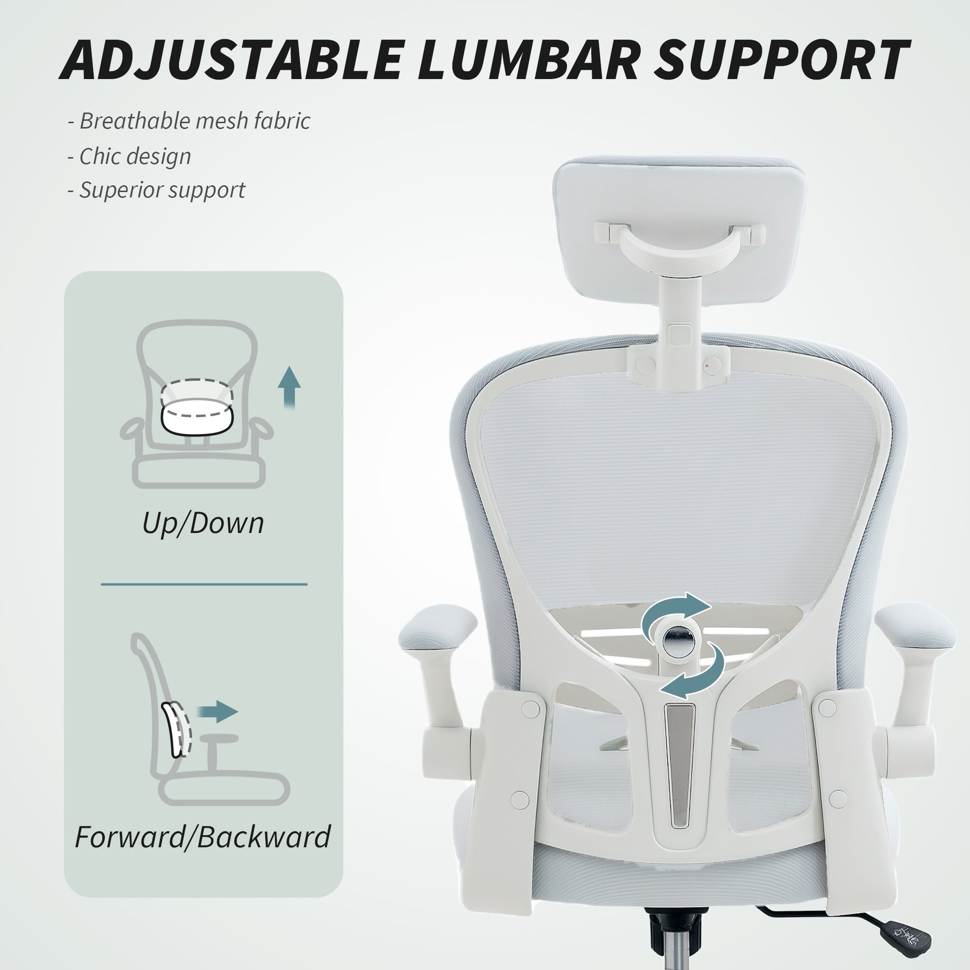 Vinsetto Multi-Adjustable Office Chair, with Lumbar Support, Headrest and Mesh Back - White - North Peak Garden Furniture