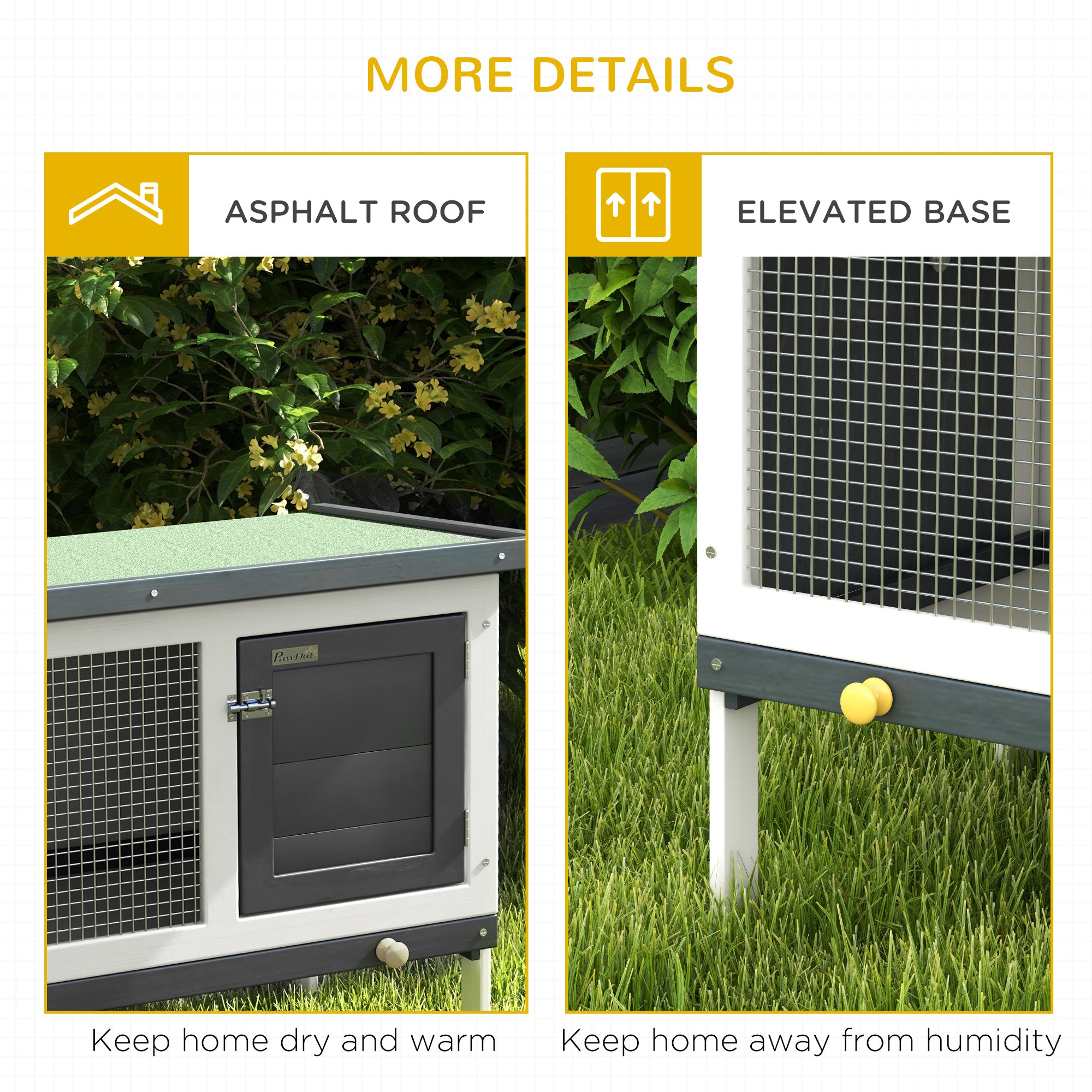 PawHut Wooden Rabbit Hutch Guinea Pig Hutch Bunny Cage Small Animal Habitat Openable Asphalt Roof for Outdoor Use 90 x 45 x 65 cm - North Peak Garden Furniture