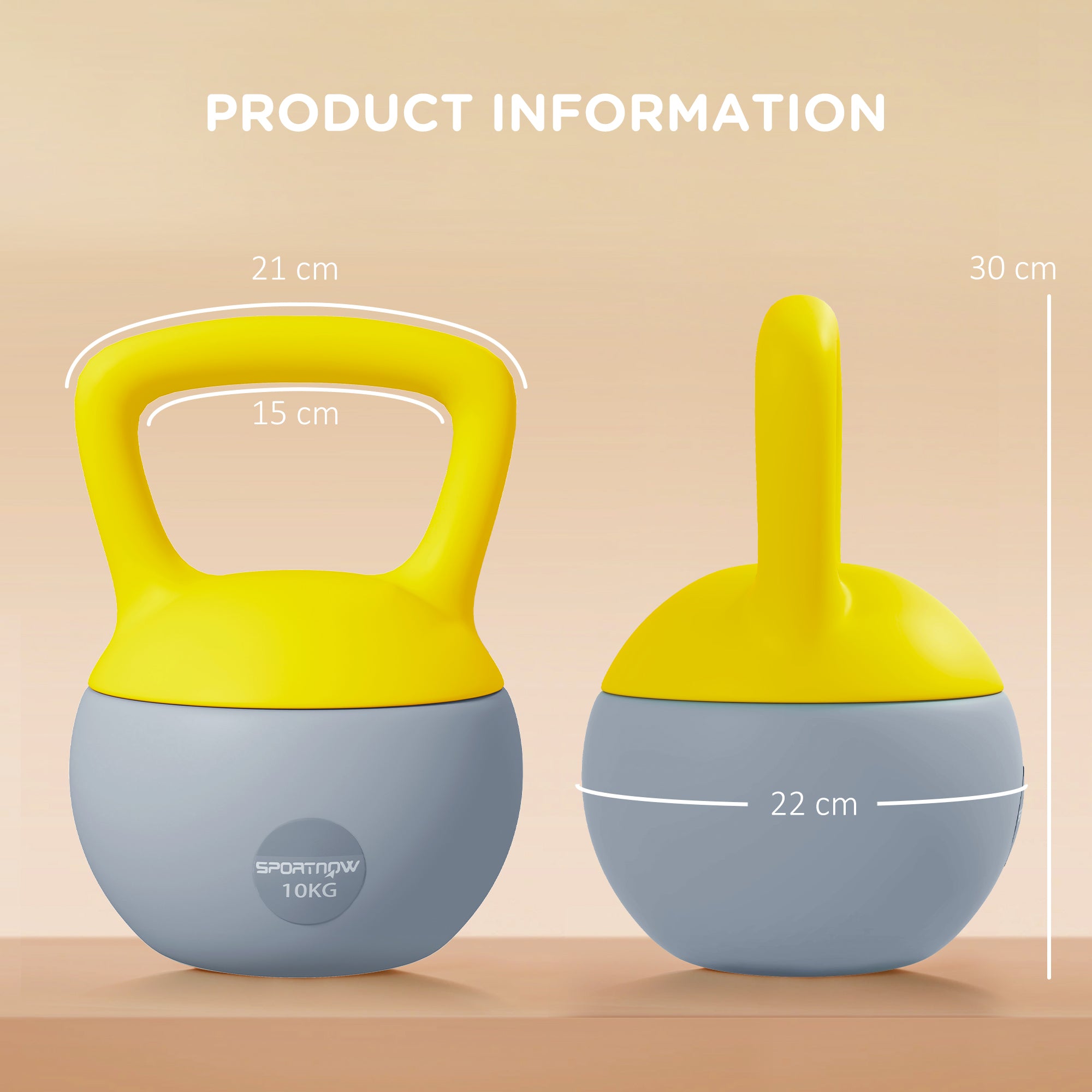 SPORTNOW Soft Kettlebell, 10kg Kettle Bell with Non-Slip Handle for Home Gym Weight Lifting and Strength Training, Yellow and Grey - North Peak Garden Furniture