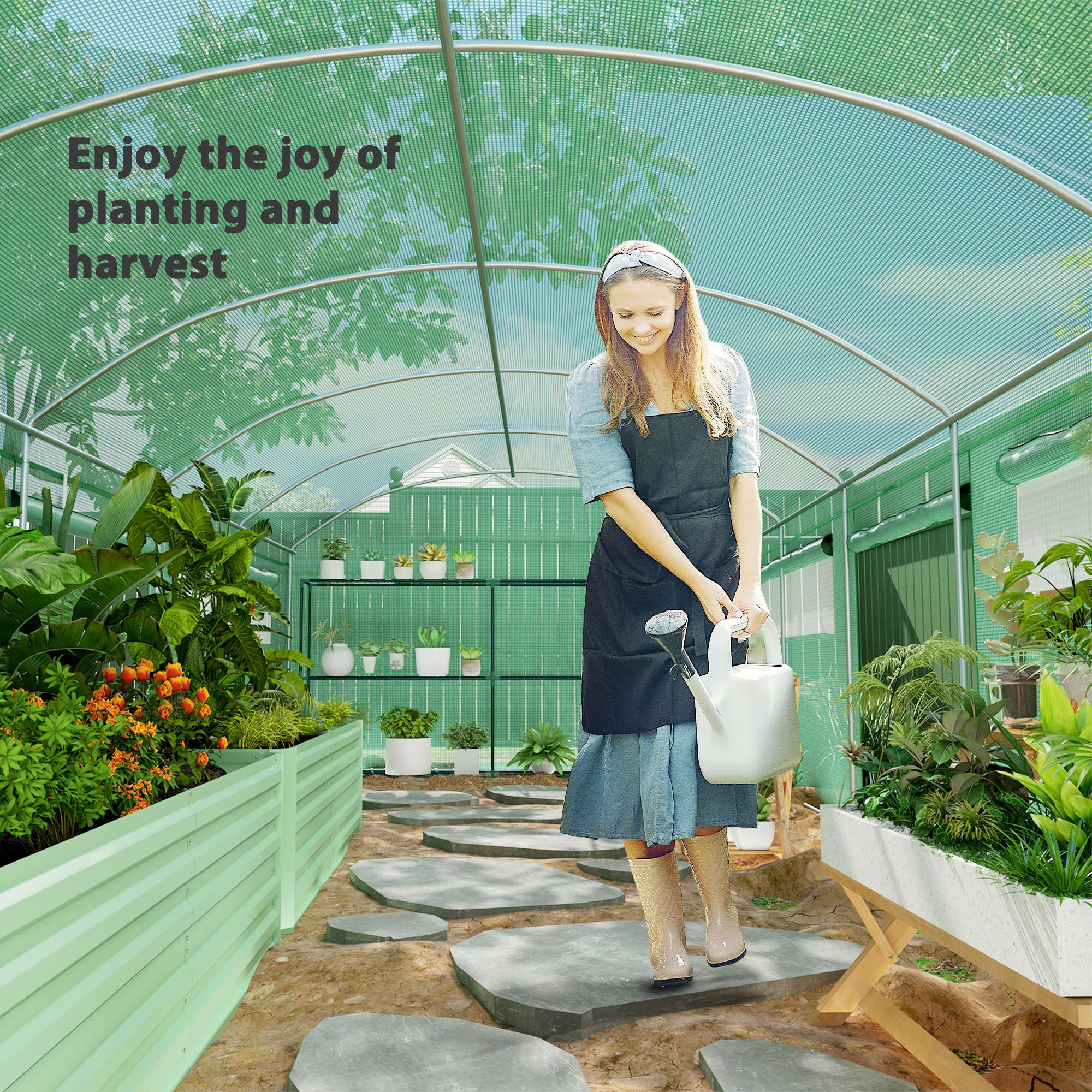 Outsunny 19 x 9.8ft Walk-In Polytunnel Greenhouse - Green - North Peak Garden Furniture