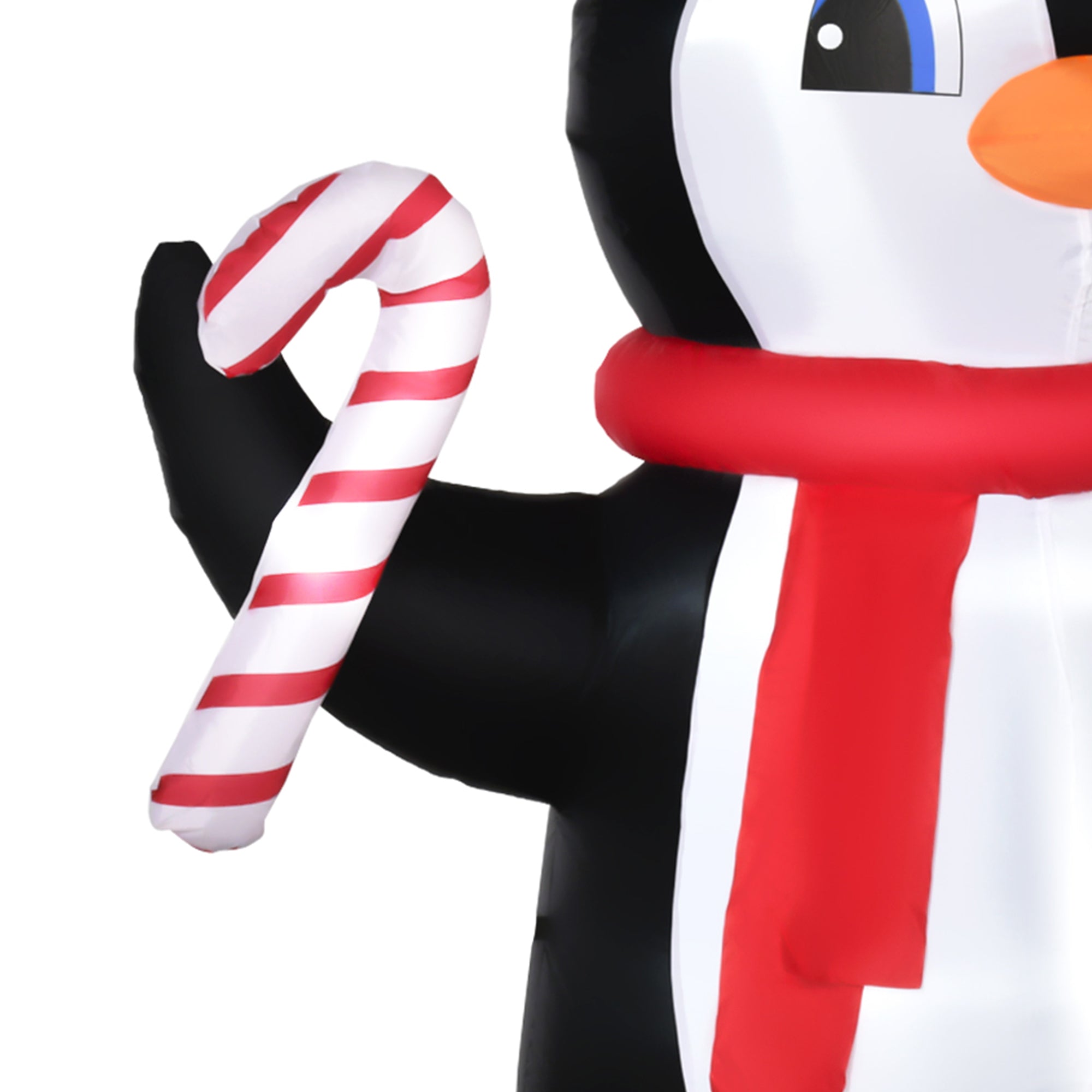 HOMCOM 8ft Inflatable Christmas Penguin Holding Candy Cane Blow Up Outdoor Decoration with LED Lights for Holiday - North Peak Garden Furniture