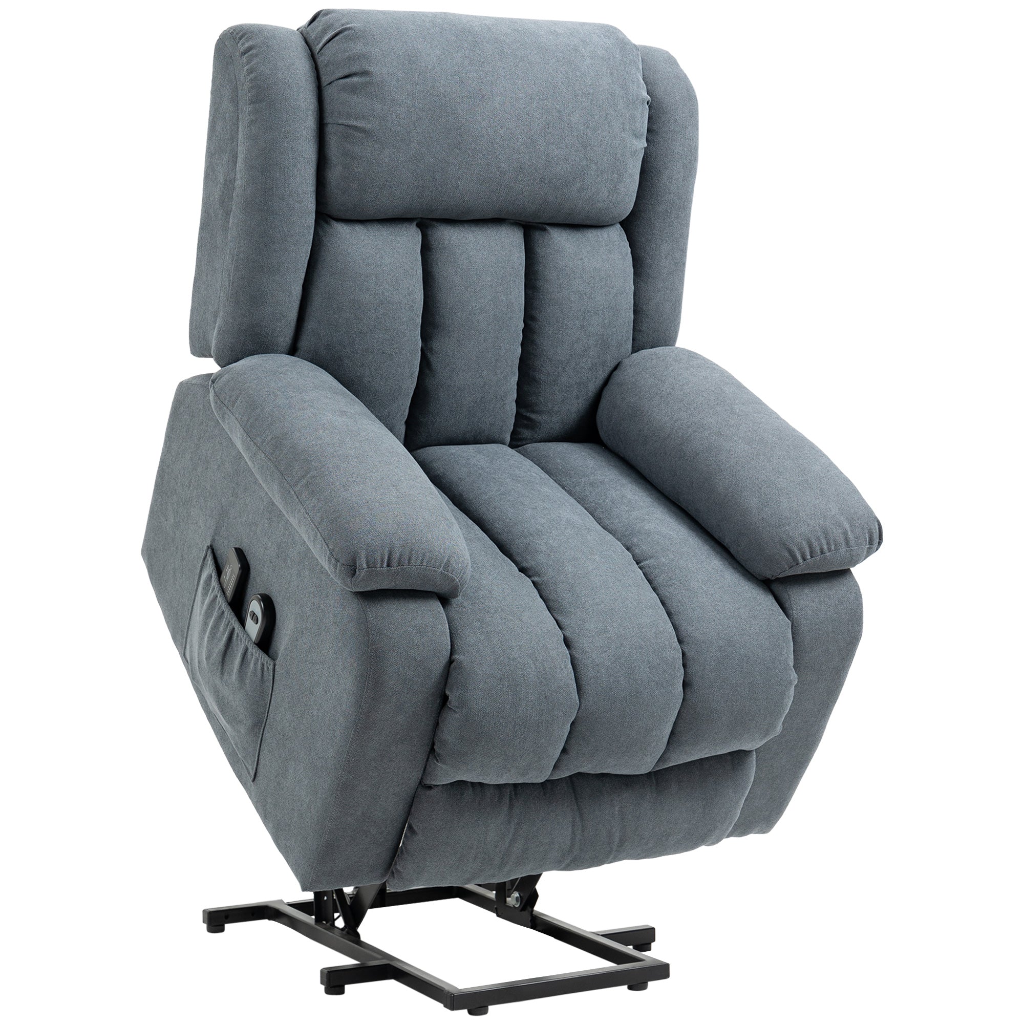 HOMCOM Oversized Riser and Recliner Chairs for the Elderly with 8 Vibration Massage, Large Fabric Upholstered Lift Chair for Living Room with Remote Control, Side Pocket, Footrest, Dark Grey - North Peak Garden Furniture