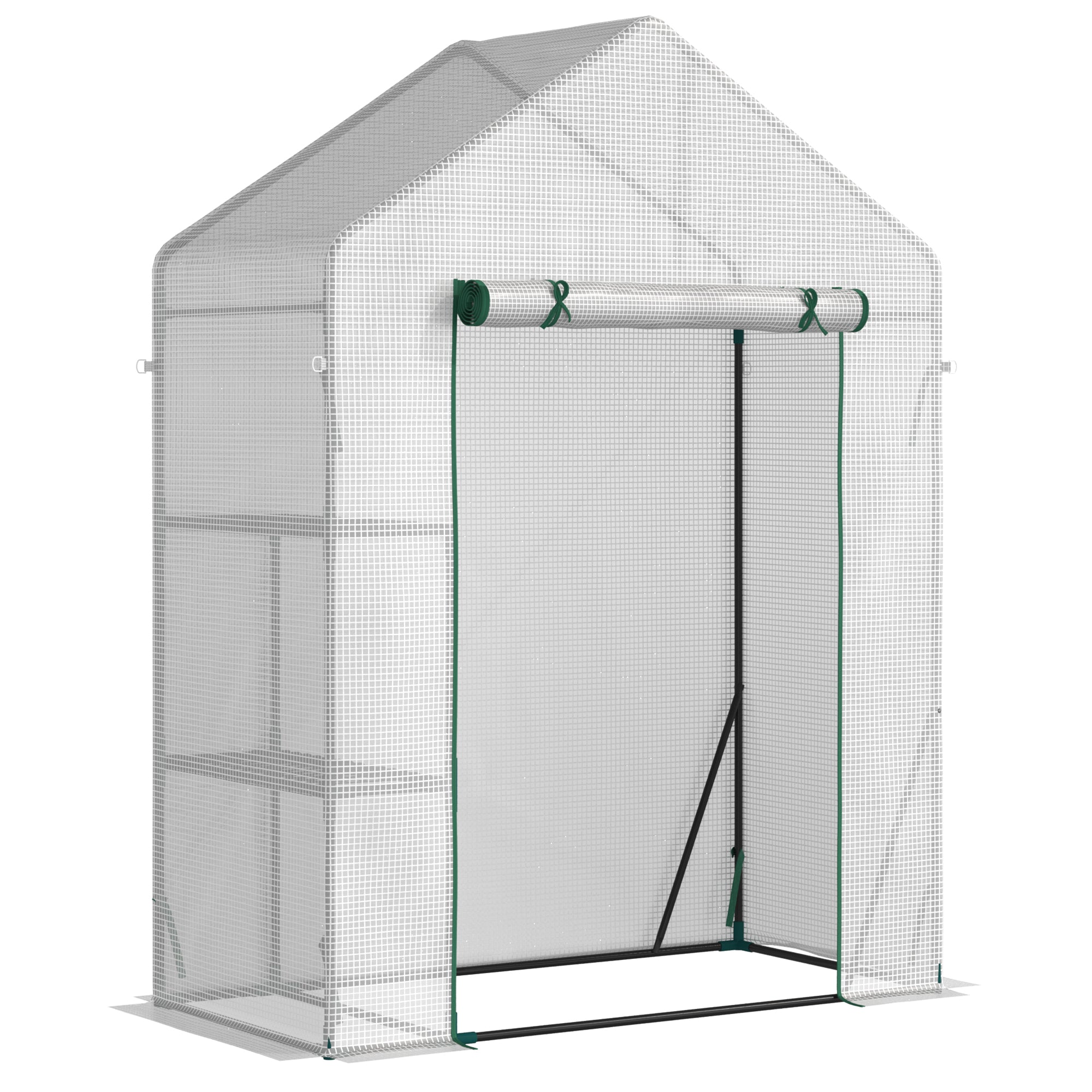 Outsunny Greenhouse for Outdoor, Portable Gardening Plant Grow House with 2 Tier Shelf, Roll-Up Zippered Door, PE Cover, 143 x 73 x 195cm, Green - North Peak Garden Furniture