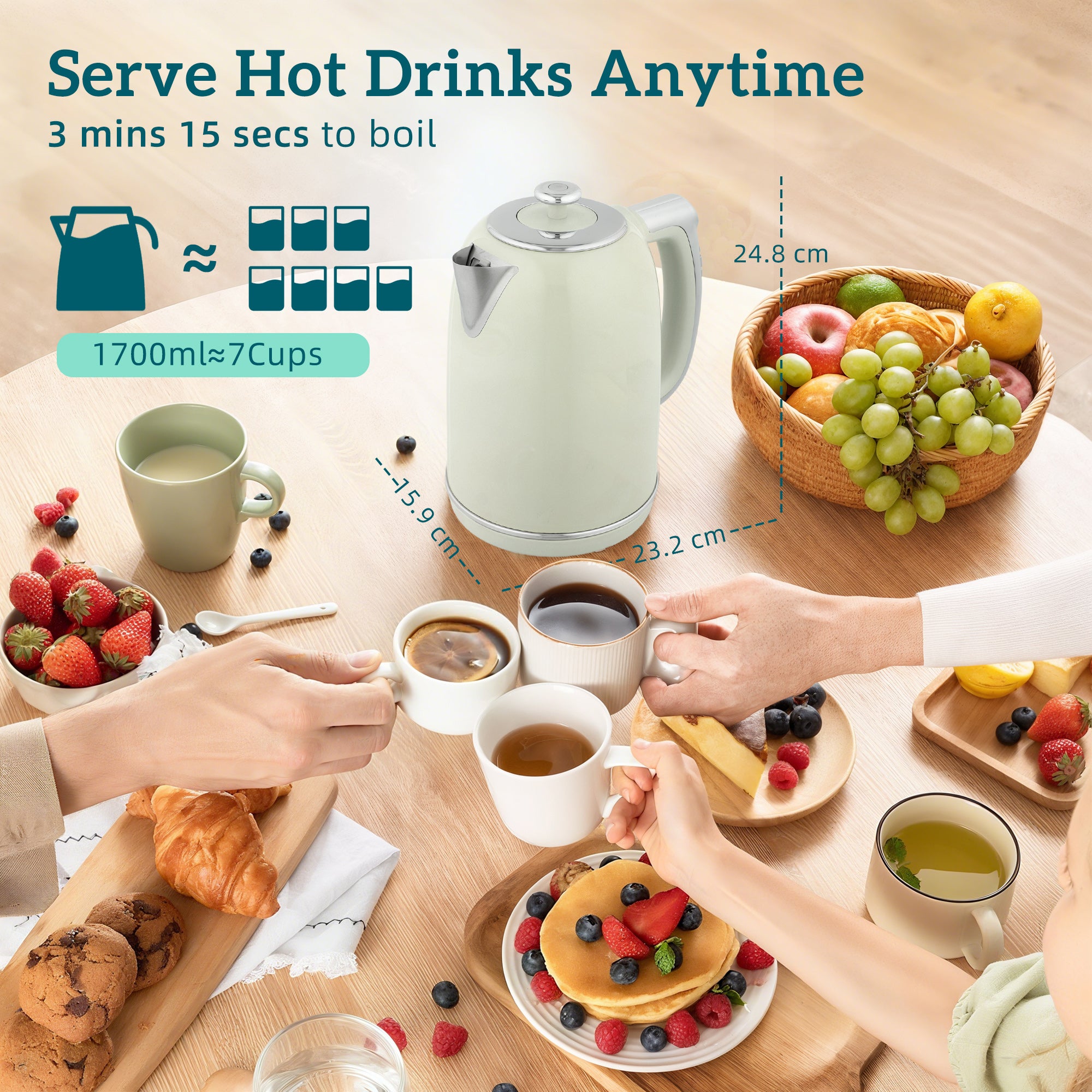 HOMCOM Polished Retro 40-100°C Kettle and Toaster Set - Grey