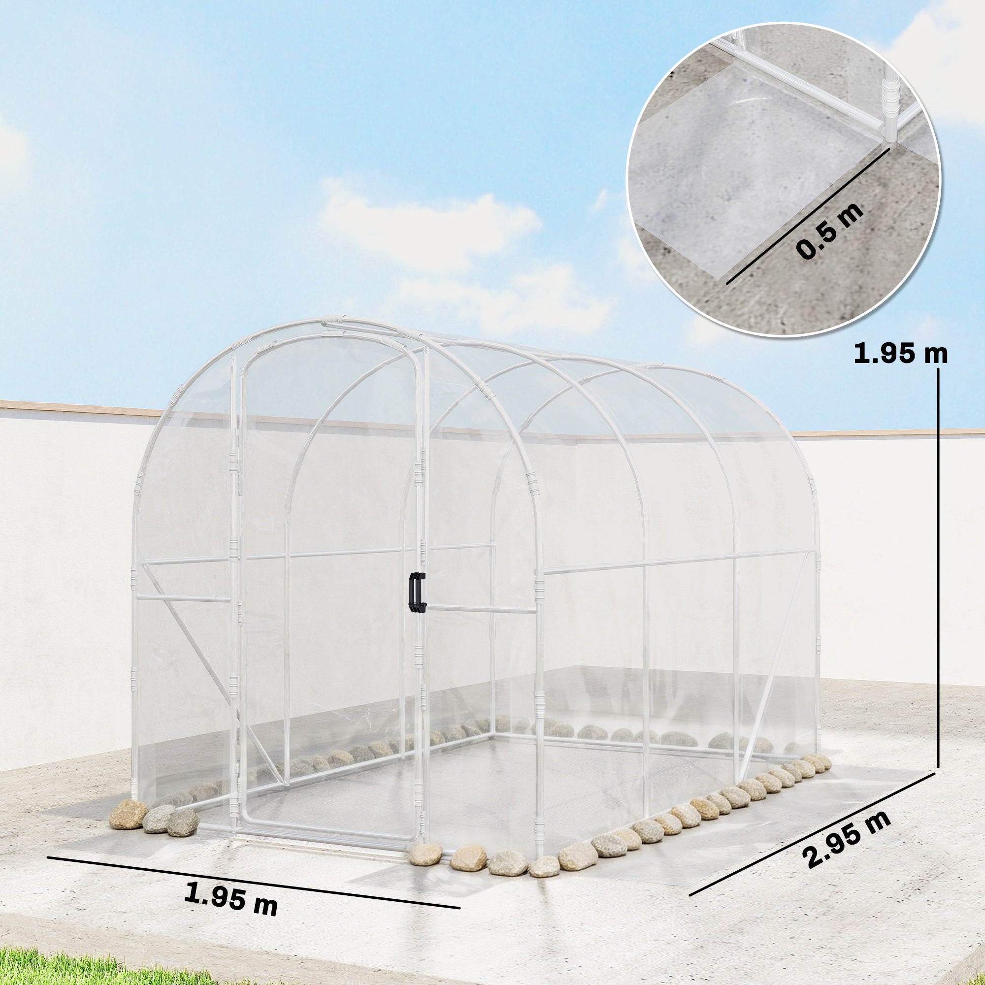 Outsunny Polytunnel Greenhouse Walk-in Grow House with PE Cover, Door and Galvanised Steel Frame, 3 x 2 x 2m, Clear