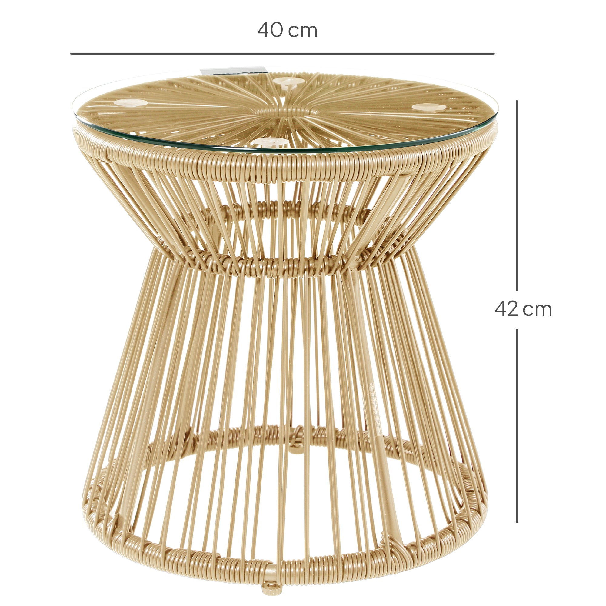 Outsunny Round End Table, Rattan Side Table, Hollow Drum Design Coffee Table w/ Glass Tabletop for Patio, Garden, Balcony Natural - North Peak Garden Furniture