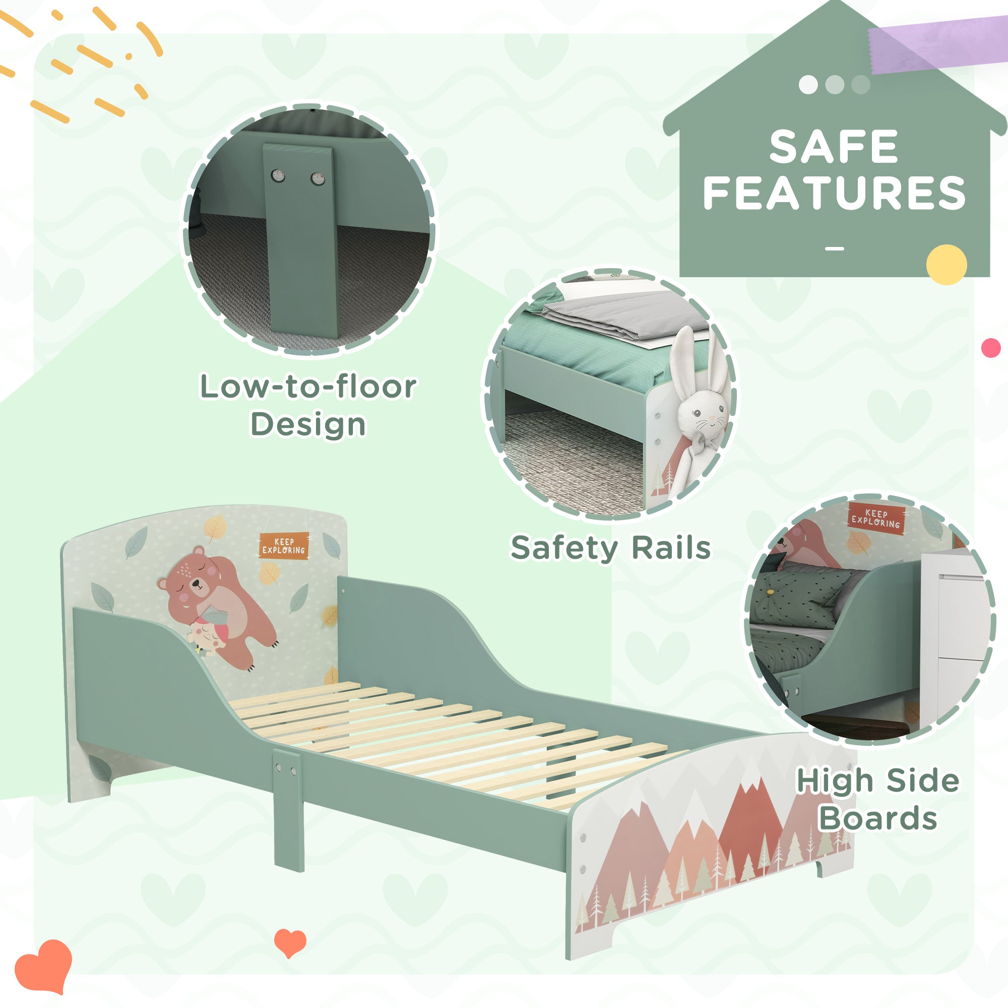 ZONEKIZ Toddler Bed Frame, Kids Bedroom Furniture for Ages 3-6 Years, Green - North Peak Garden Furniture
