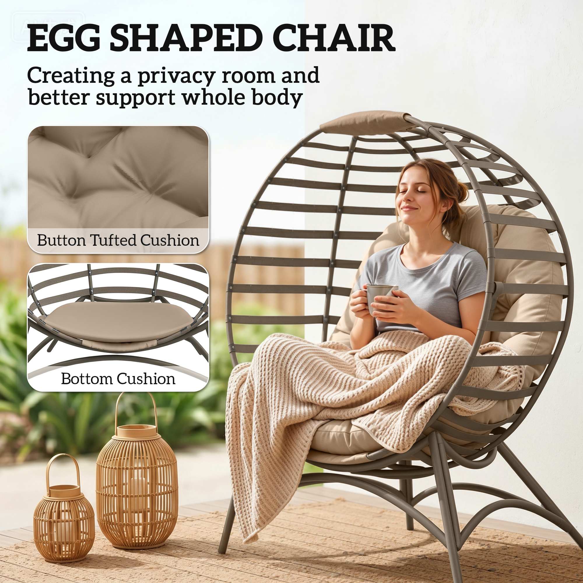 Outsunny Egg Chair with Soft Cushion, Steel Frame and Side Pocket, Garden Patio Basket Chair for Indoor, Outdoor, Brown