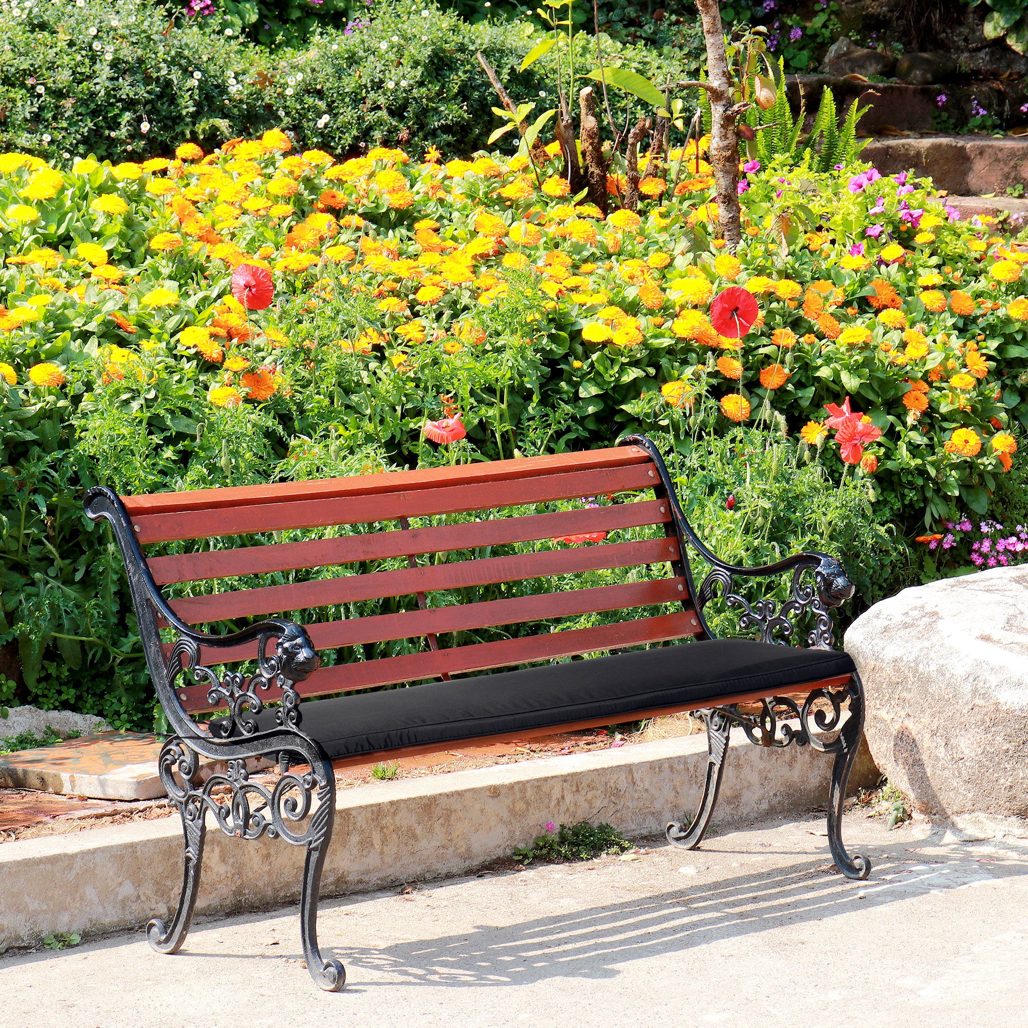 Outsunny 2-Seater Garden Bench Cushion with Ties, Swing Chair Cushion, Replacement Cushion for Outdoor Furniture, 110 x 46 cm, Black - North Peak Garden Furniture