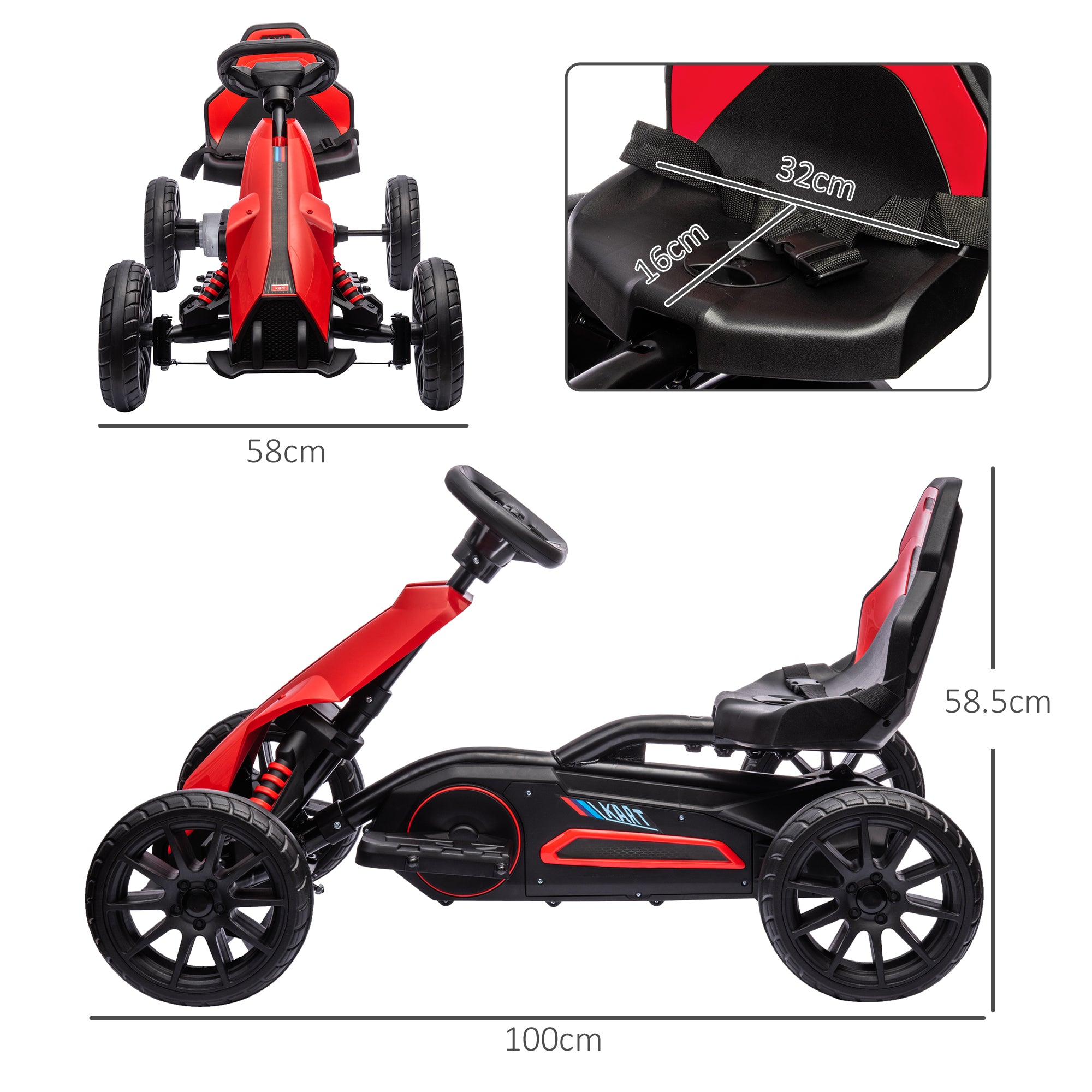 HOMCOM 12V Electric Go Kart for Kids, Ride-On Racing Go Kart with Forward Reversing, Rechargeable Battery, 2 Speeds, for Boys Girls Aged 3-8 Years Old - Red - North Peak Garden Furniture