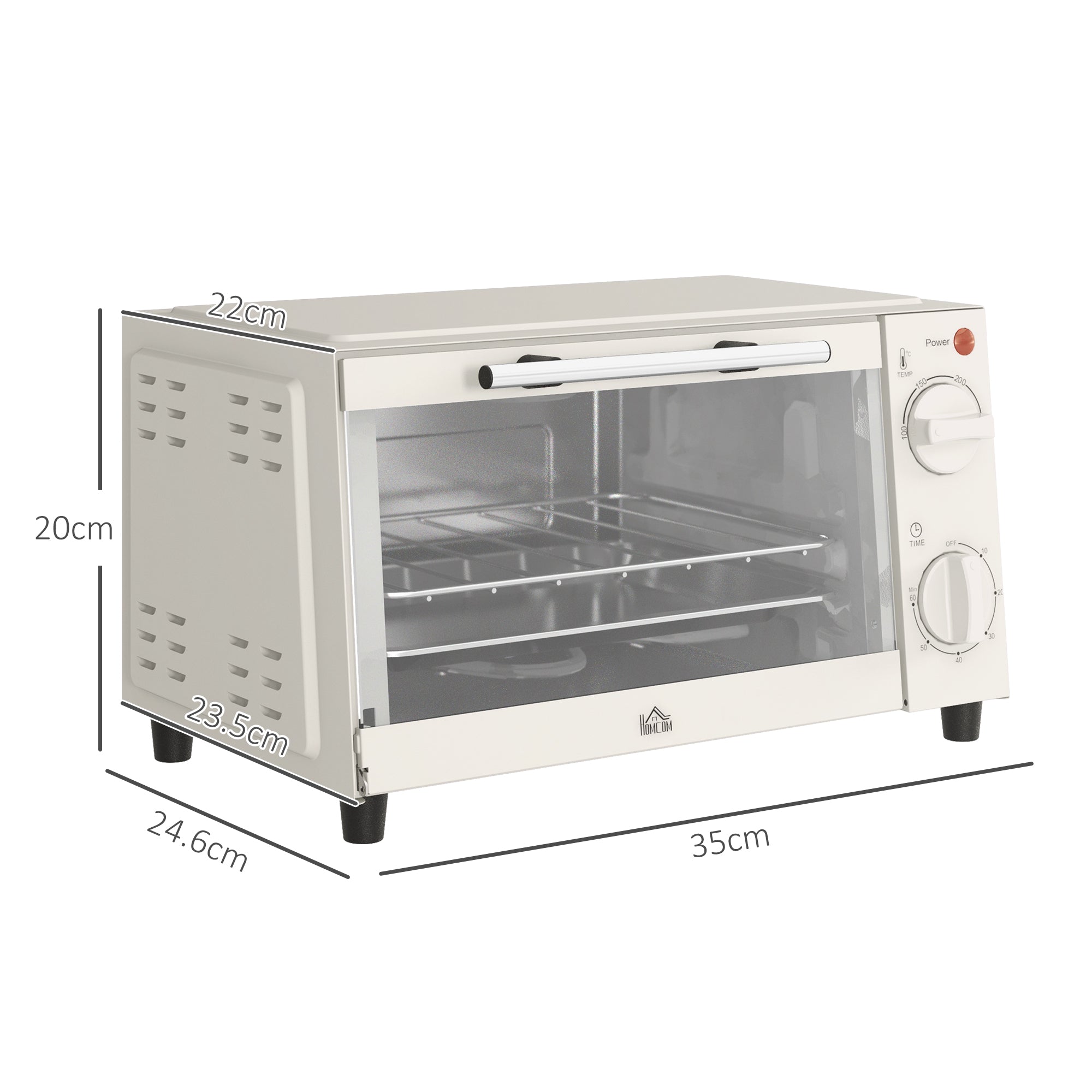 HOMCOM Mini Oven, 9L Countertop Electric Grill, Toaster Oven with Adjustable Temperature, Timer, Dishwasher Safe Baking Tray and Wire Rack, 750W, Cream