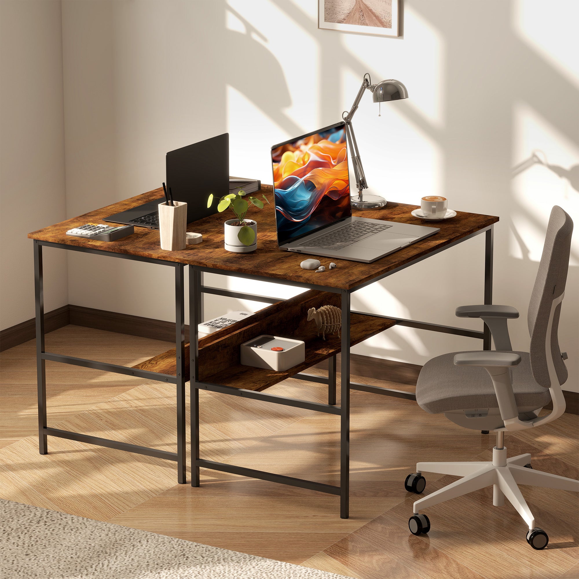 HOMCOM 2-Tier Computer Desk, 100 x 60 cm, Rustic Brown - North Peak Garden Furniture