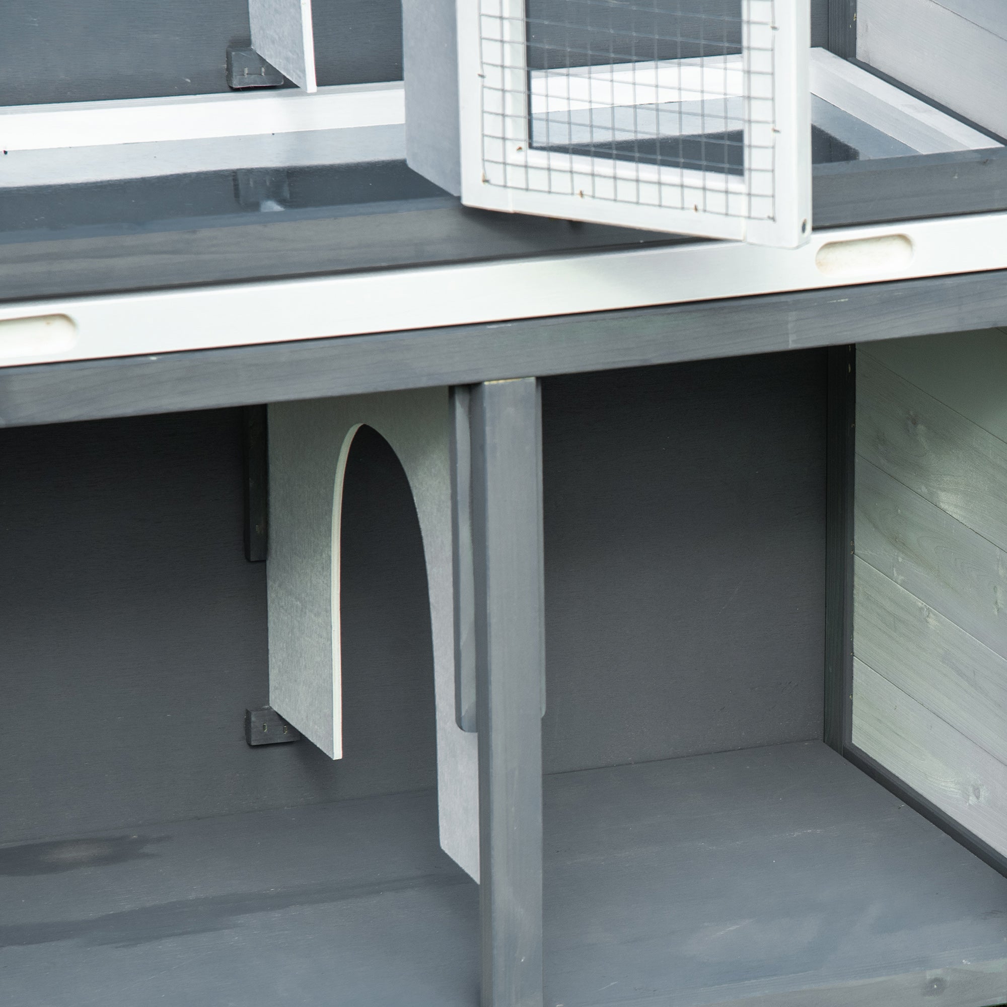 PawHut Rabbit Hutch Outdoor Guinea Pig Hutch 2 Tier Wooden Cage w/ Ramp, Divider, Openable Roof, 125 x 48 x 100cm - Grey - North Peak Garden Furniture