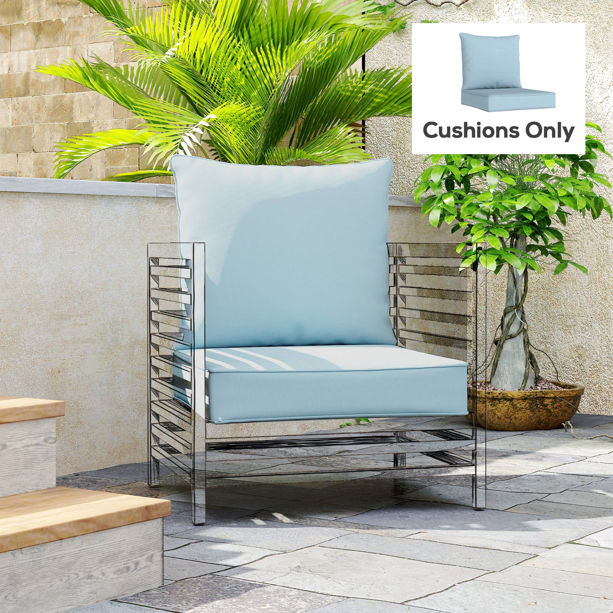 Outsunny Outdoor Seat and Back Cushion Set, 63L x 55W x 15Dcm Patio Deep Seating Chair Fade Resistant Replacement Cushion, Light Grey