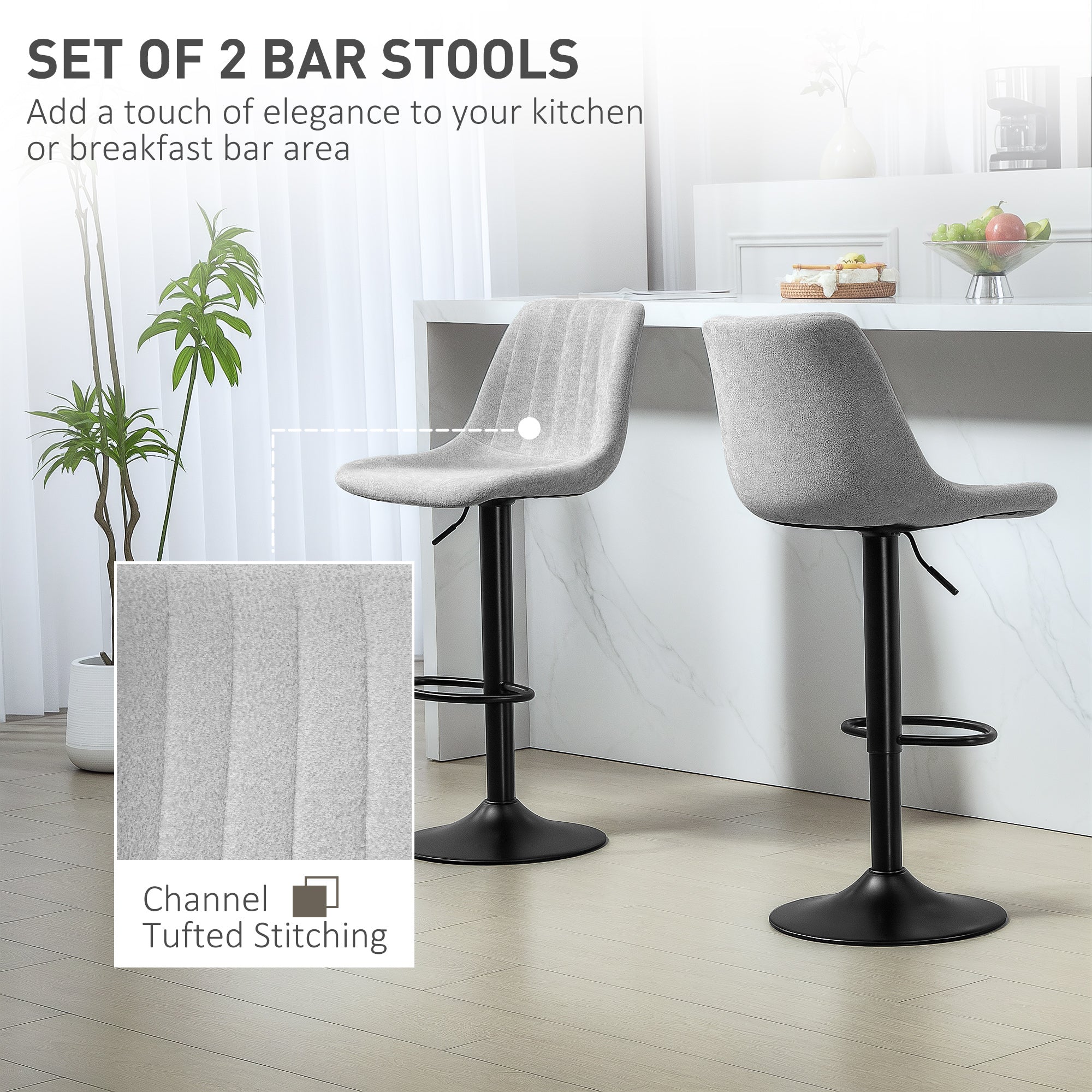 HOMCOM Set of Two Chenille-Feel Tub Bat Stools - Grey - North Peak Garden Furniture