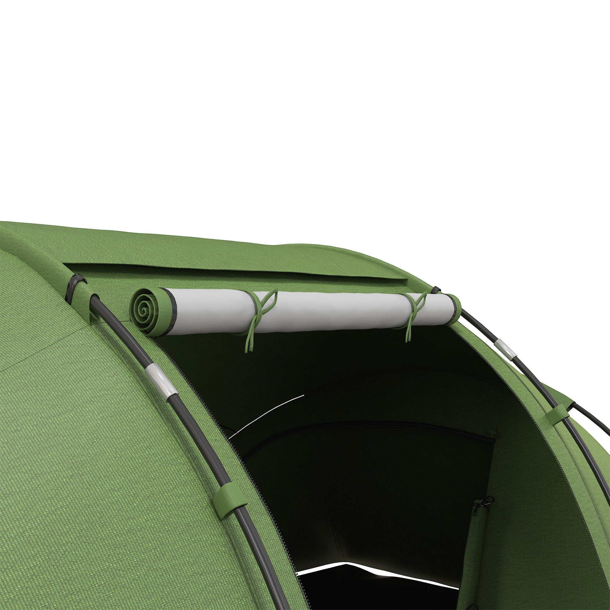 Outsunny 4-6 Man Camping Tent w/ Two Bedroom, Hiking Sun Shelter, UV Protection Tunnel Tent, Dark Green - North Peak Garden Furniture
