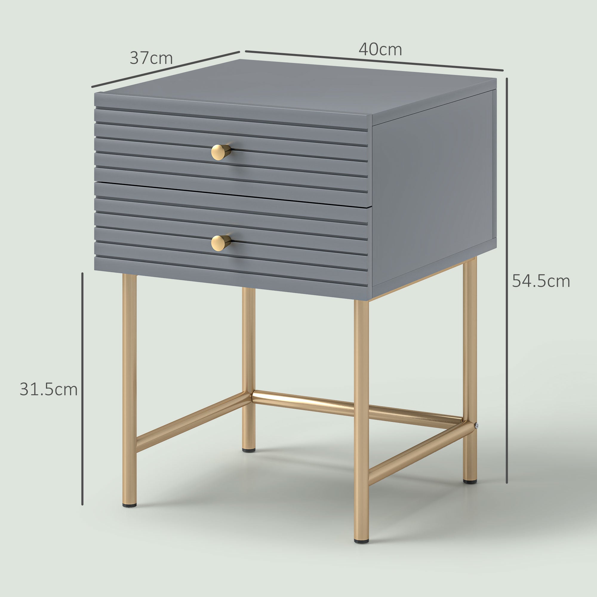 HOMCOM Set of Two Elegant Bedside Tables - Grey/Gold-Tone