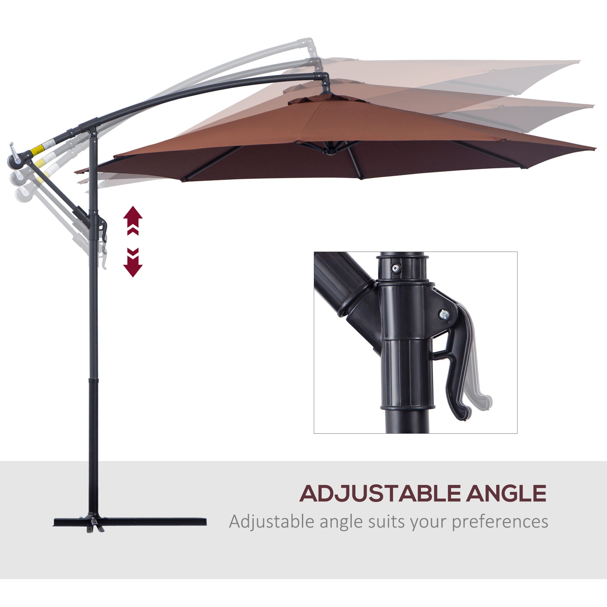 Outsunny 3m Hanging Cantilever Umbrella: Adjustable Angle & UV Protection, Coffee Hue