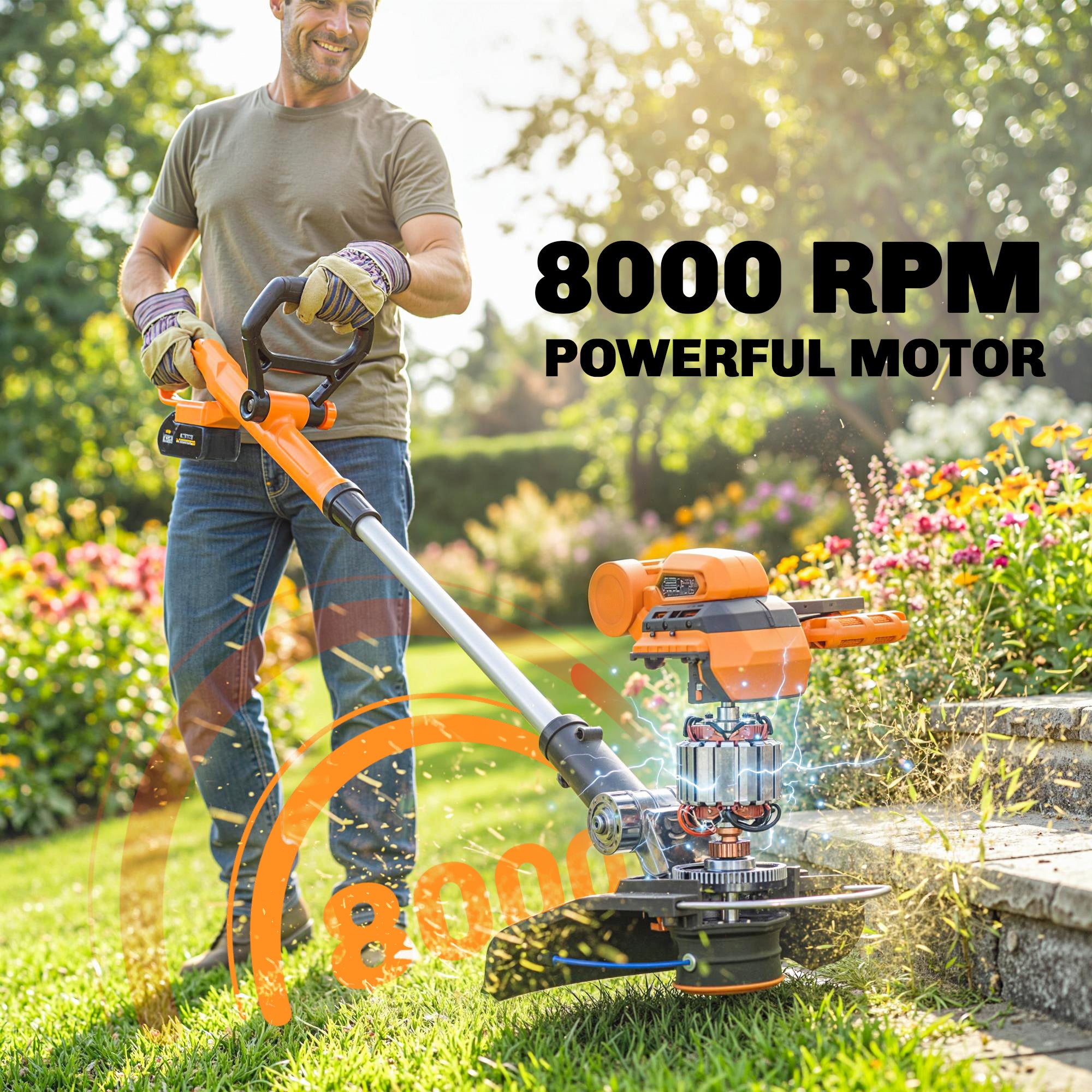Outsunny Cordless Strimmer with 2 x 4.0Ah Lithium Batteries & Charger, 2-in-1 Lightweight Cordless Grass Trimmer and Lawn Edger