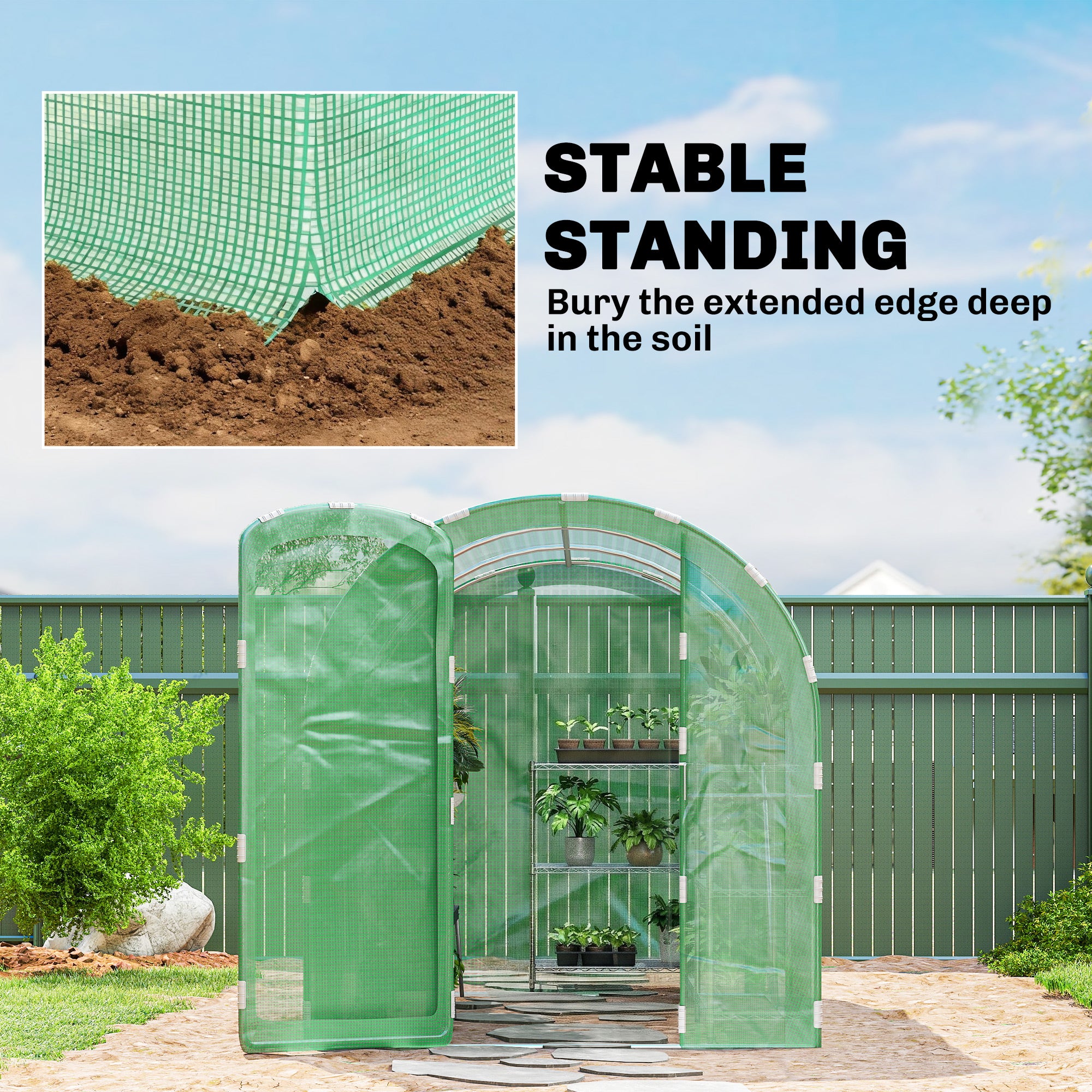 Outsunny 3 x 2 x 2m Polytunnel Greenhouse with Hinged Door, Walk-in Grow House Tent with PE Cover and Galvanised Steel Frame, Green