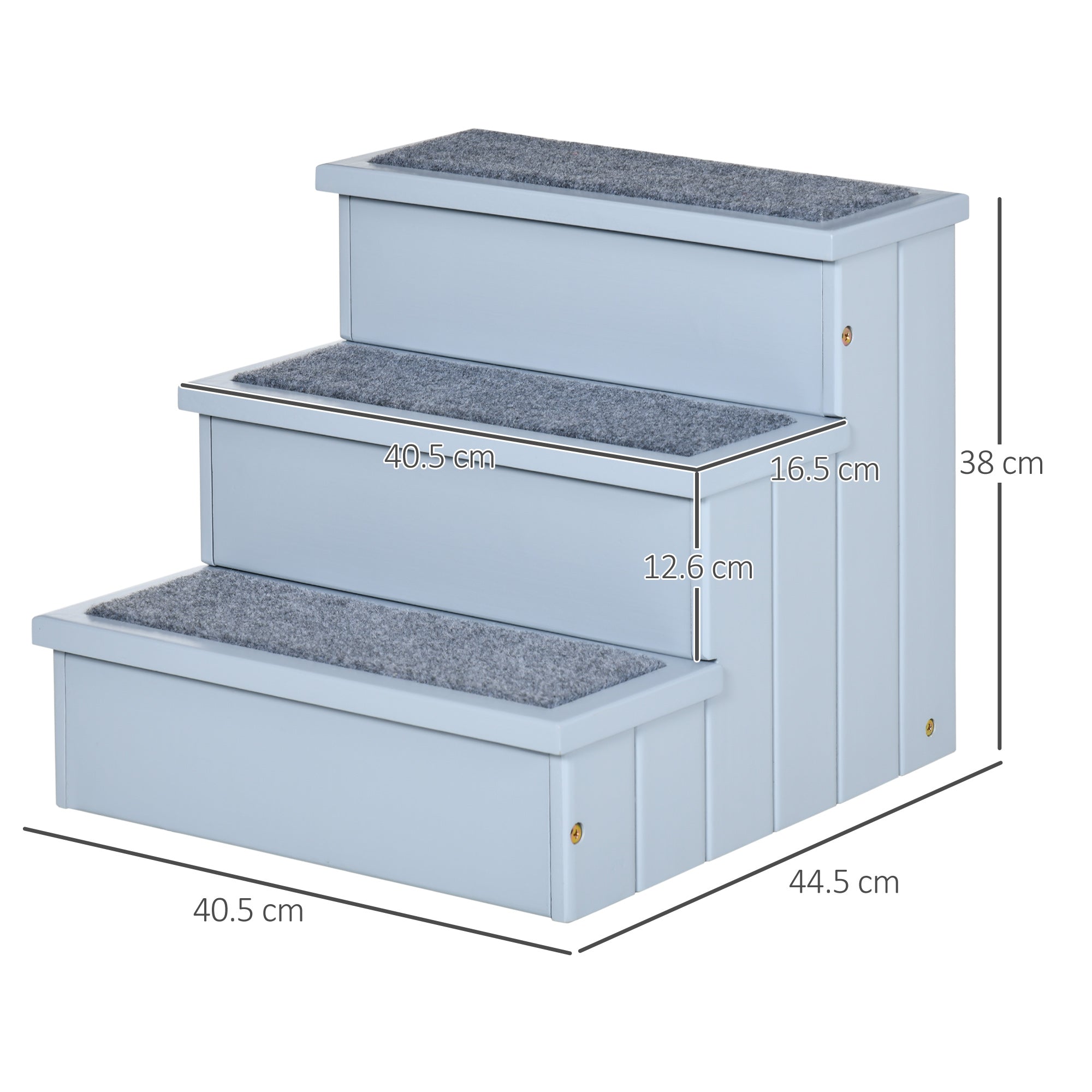 PawHut 3 Step Wooden Dog Steps Pet Stairs for Dogs, Cat Ladder for Bed Couch with Storage Grey - North Peak Garden Furniture