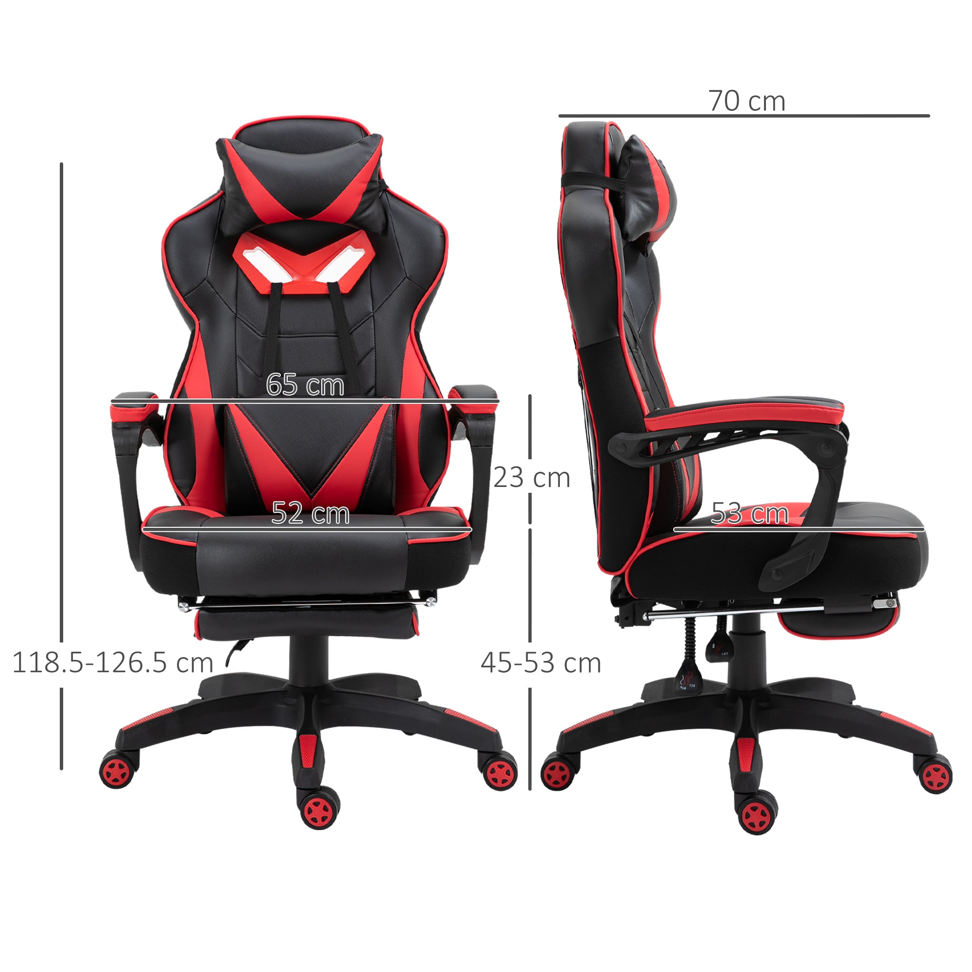 Vinsetto Computer Gaming Chair, Racing Desk Chair with Lumbar Support and Footrest, PU Leather Gamer Chair with Headrest and Swivel Wheels for Home, Red - North Peak Garden Furniture