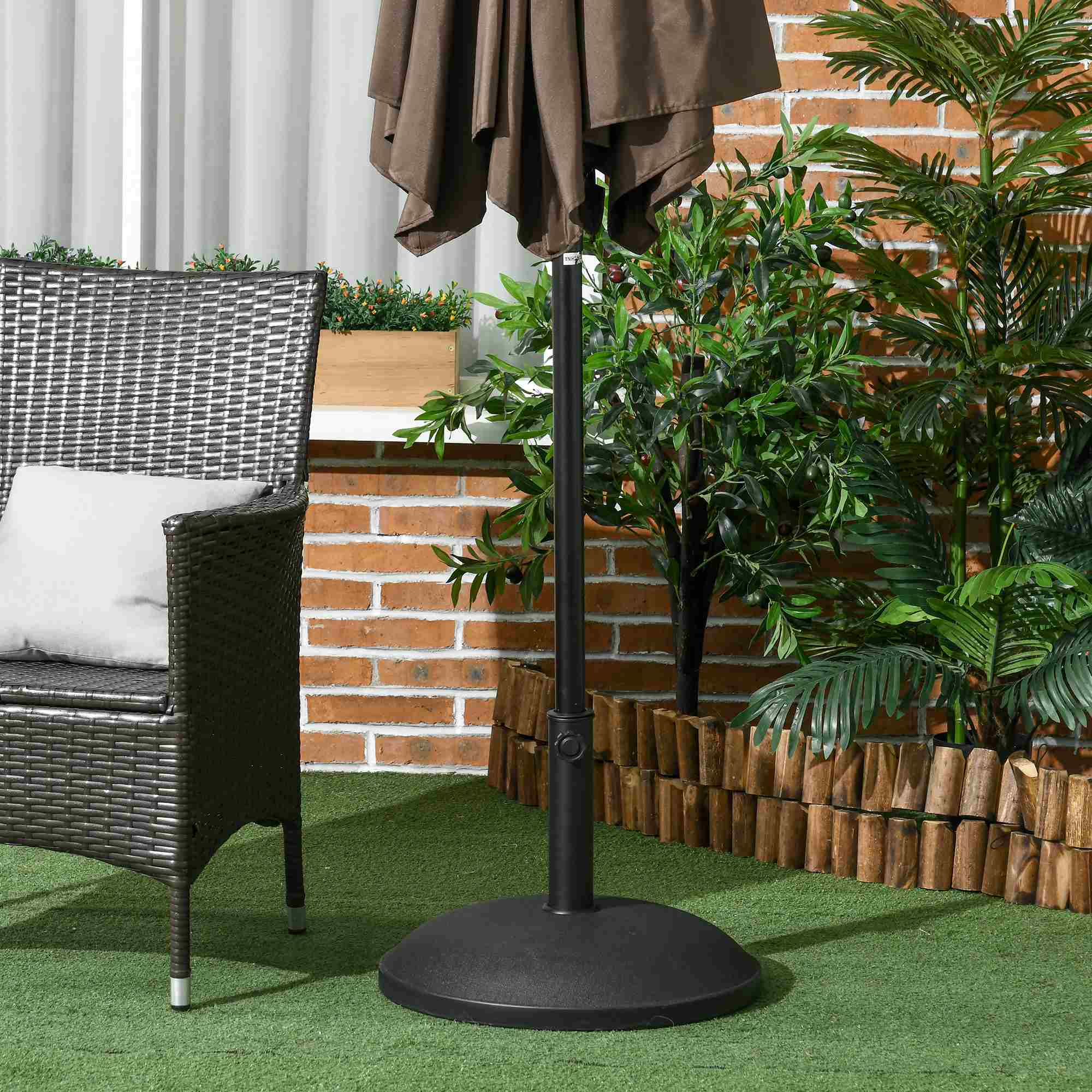 Outsunny 25kgs Round Parasol Base Concrete Umbrella Weight Stand Patio Outdoor Black Dia 49cm - North Peak Garden Furniture