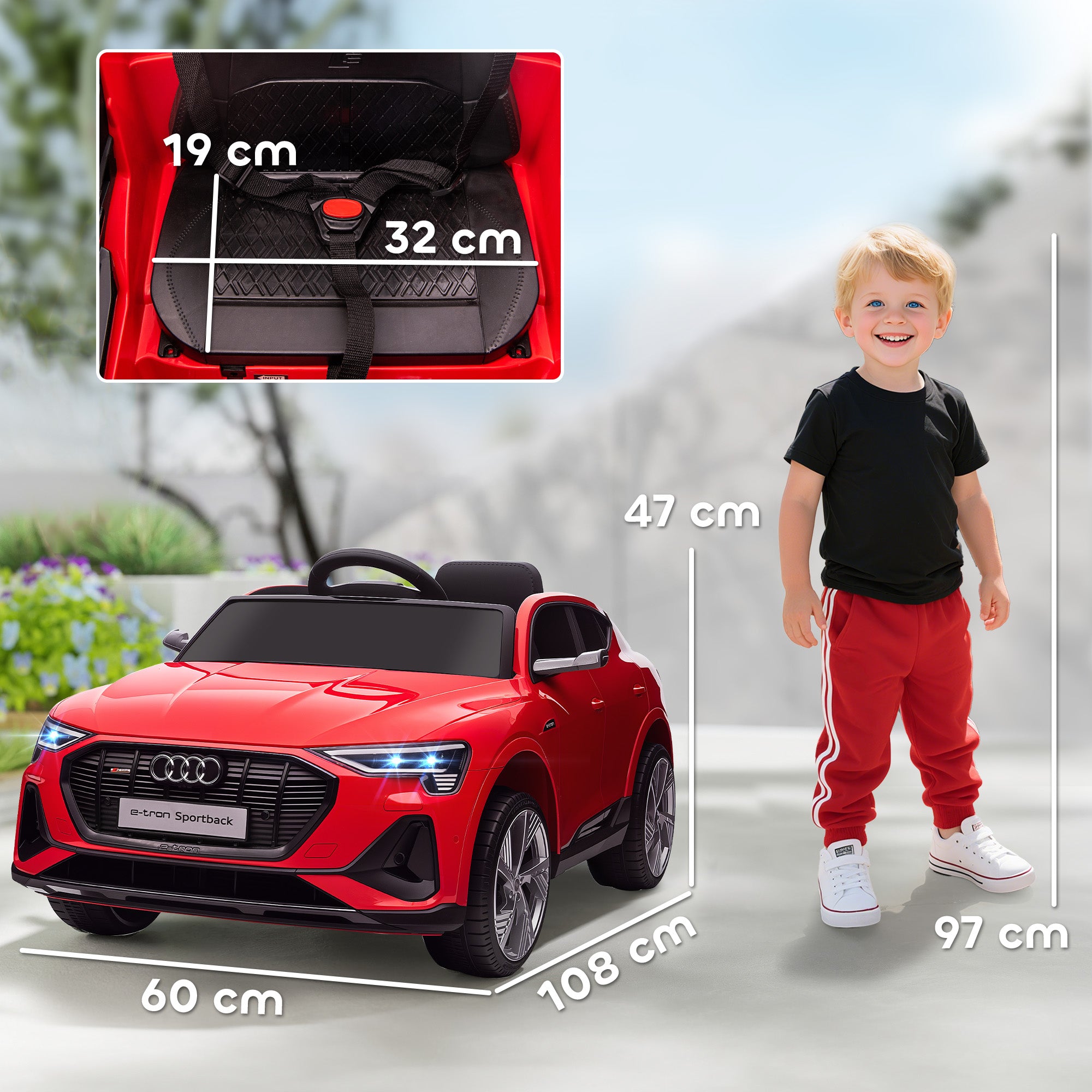 HOMCOM Audi E-tron Licensed 12V Kids Electric Ride On Car with Parental Remote Music Lights MP3 Suspension Wheels for 3-5 Years Red