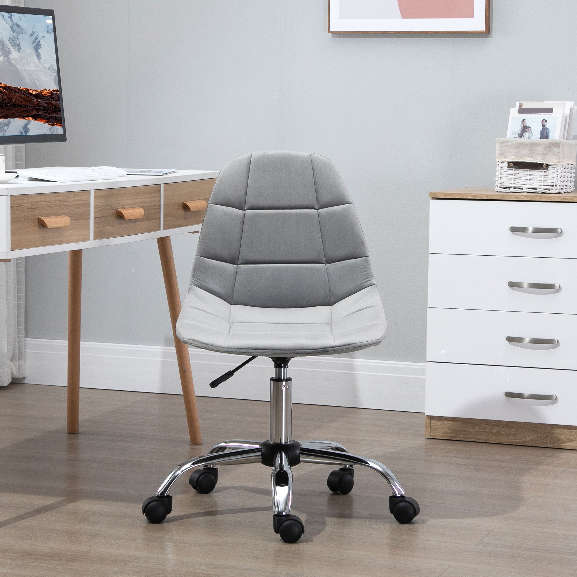Vinsetto Ergonomic Office Chair with Adjustable Height and Wheels Velvet Executive Chair Armless for Home Study Bedroom Grey - North Peak Garden Furniture