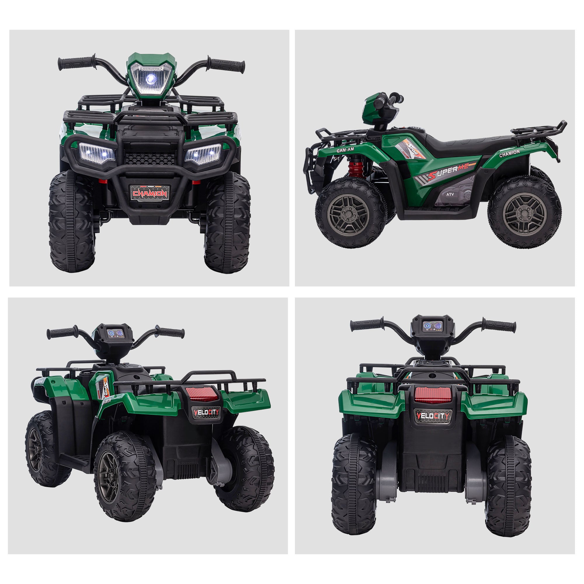 HOMCOM 12V Kids Quad Bike with Forward, Reverse Functions, Ride-On ATV w/ Music, LED, Headlights, for Ages 3-5 Years - Green