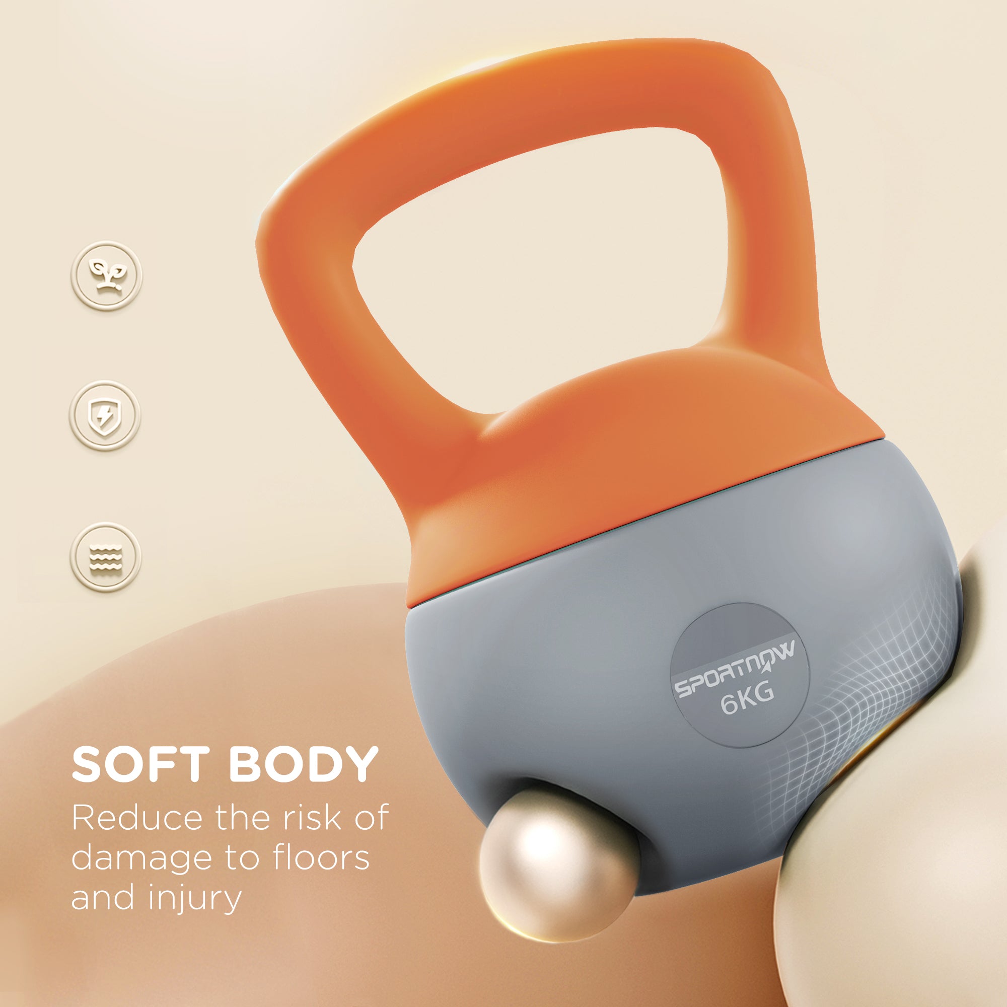 SPORTNOW Soft Kettlebell, 6kg Kettle Bell with Non-Slip Handle for Home Gym Weight Lifting and Strength Training, Orange and Grey