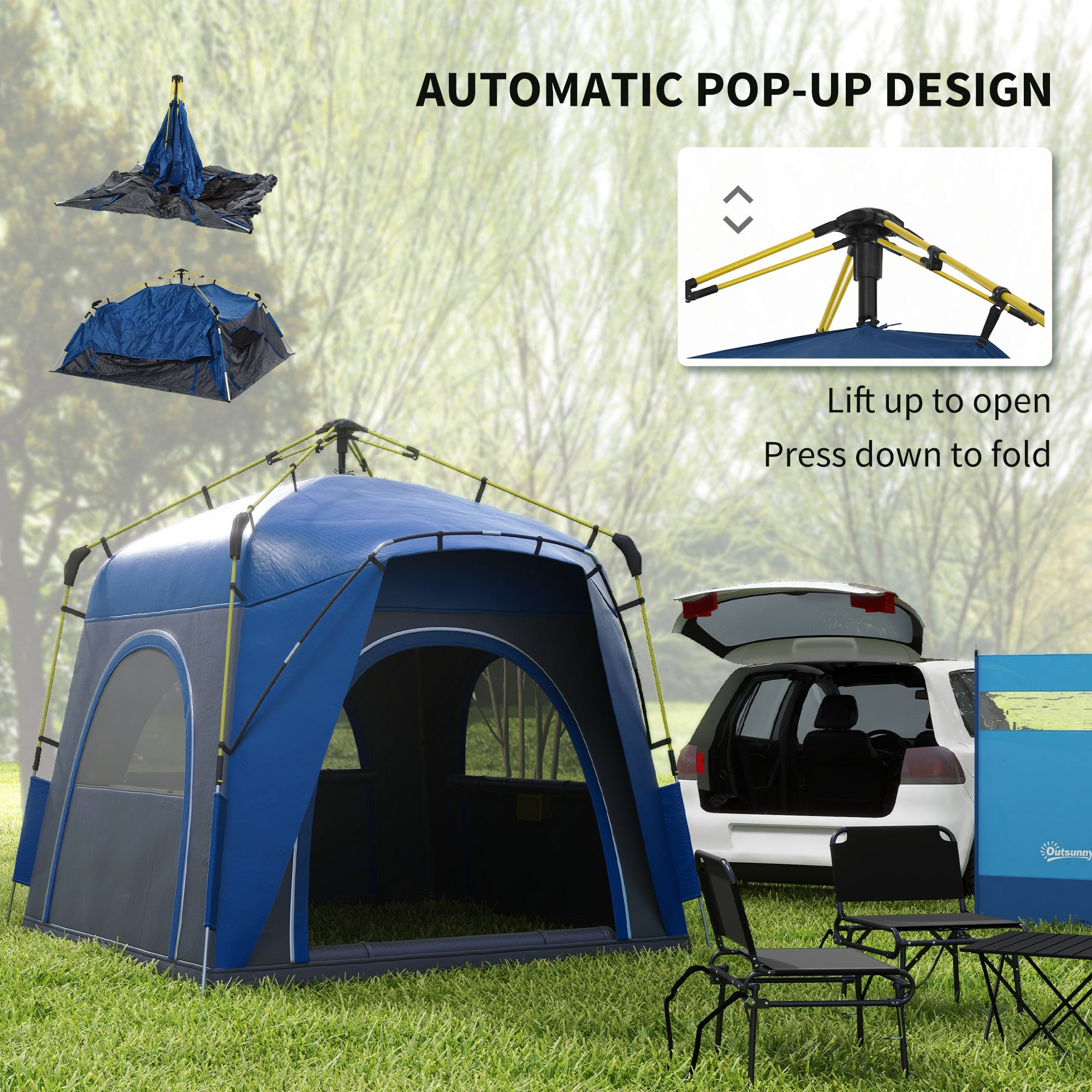 Outsunny 4 Person Automatic Camping Tent, Outdoor Pop Up Tent, Portable Backpacking Dome Shelter, Grey - North Peak Garden Furniture