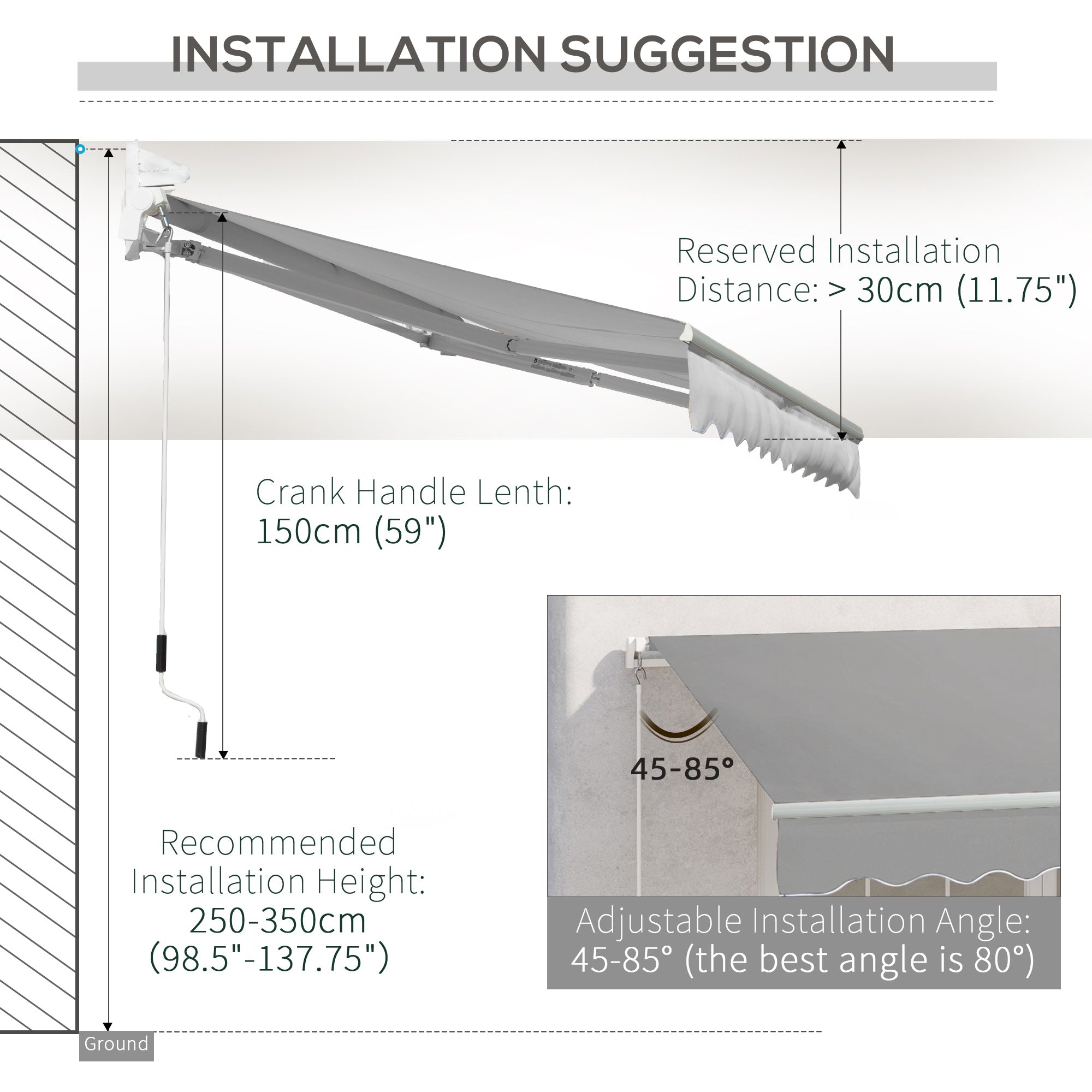 Outsunny Waterproof Window Awning Canopy Garden Shelter Patio Sun Shade UV Blocker Light Weight Aluminium Frame w/ Hand Crank 3 x 2m | Aosom UK