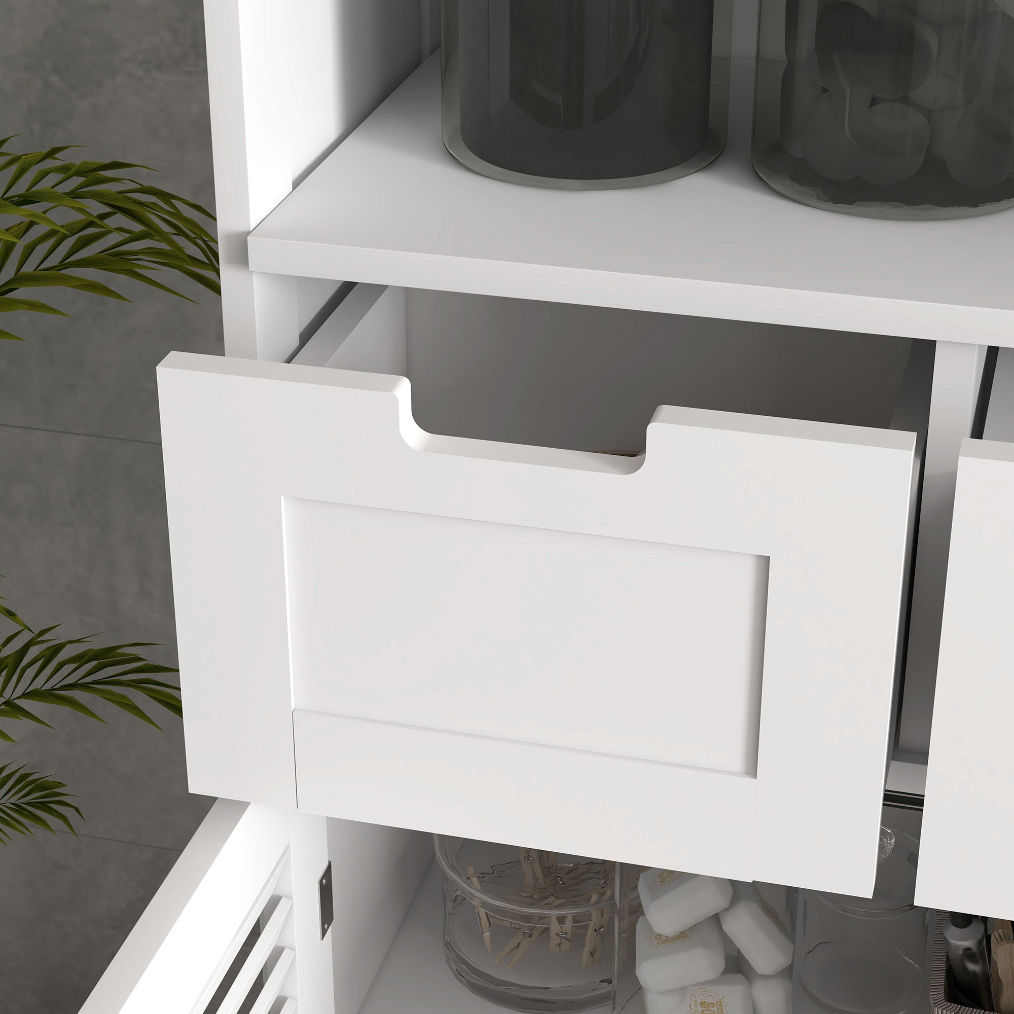 kleankin Three-Part Bathroom Storage Unit, with Shelf, Drawers & Cupboard - White - North Peak Garden Furniture