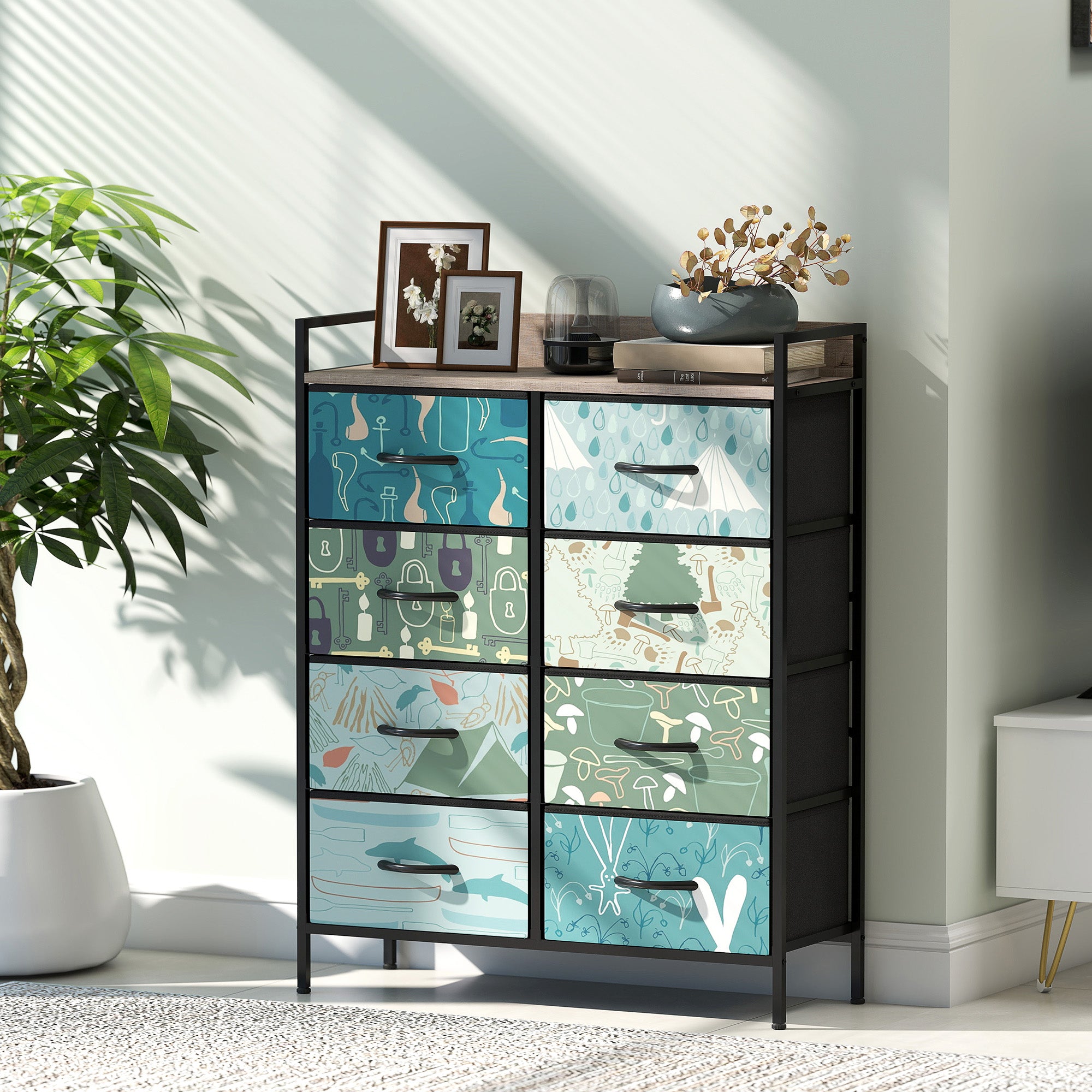 HOMCOM 8-Drawer Chest of Drawers - Blue